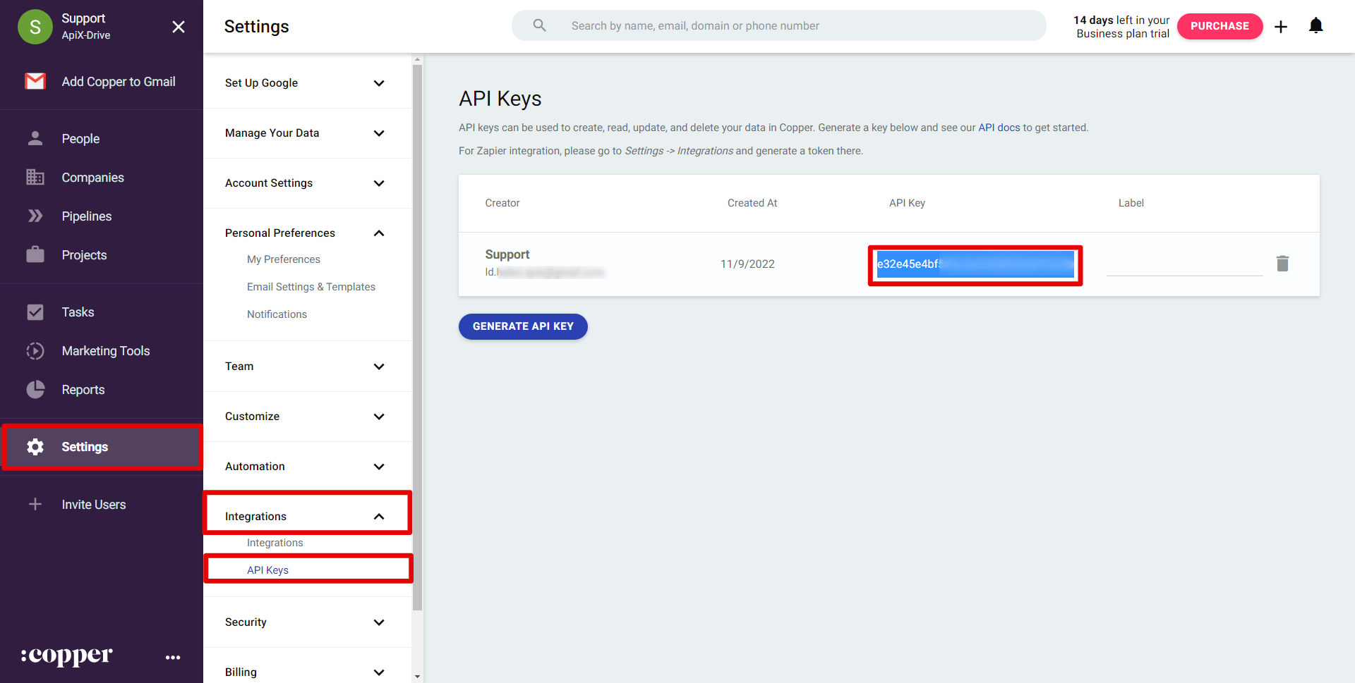 How to Connect Copper as Data Source | API key location in Copper