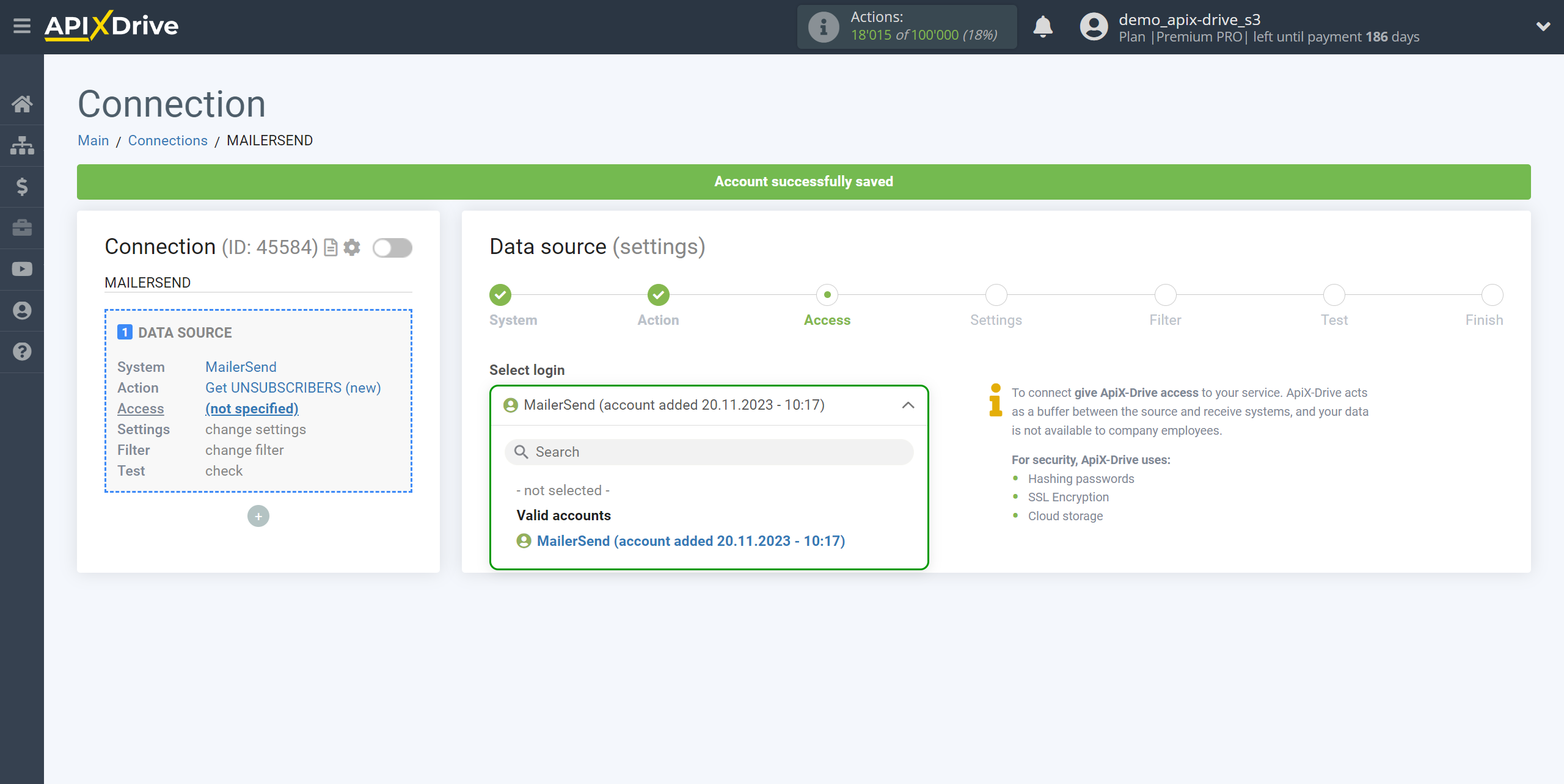 How to Connect Acumbamail  as Data Source | Account selection