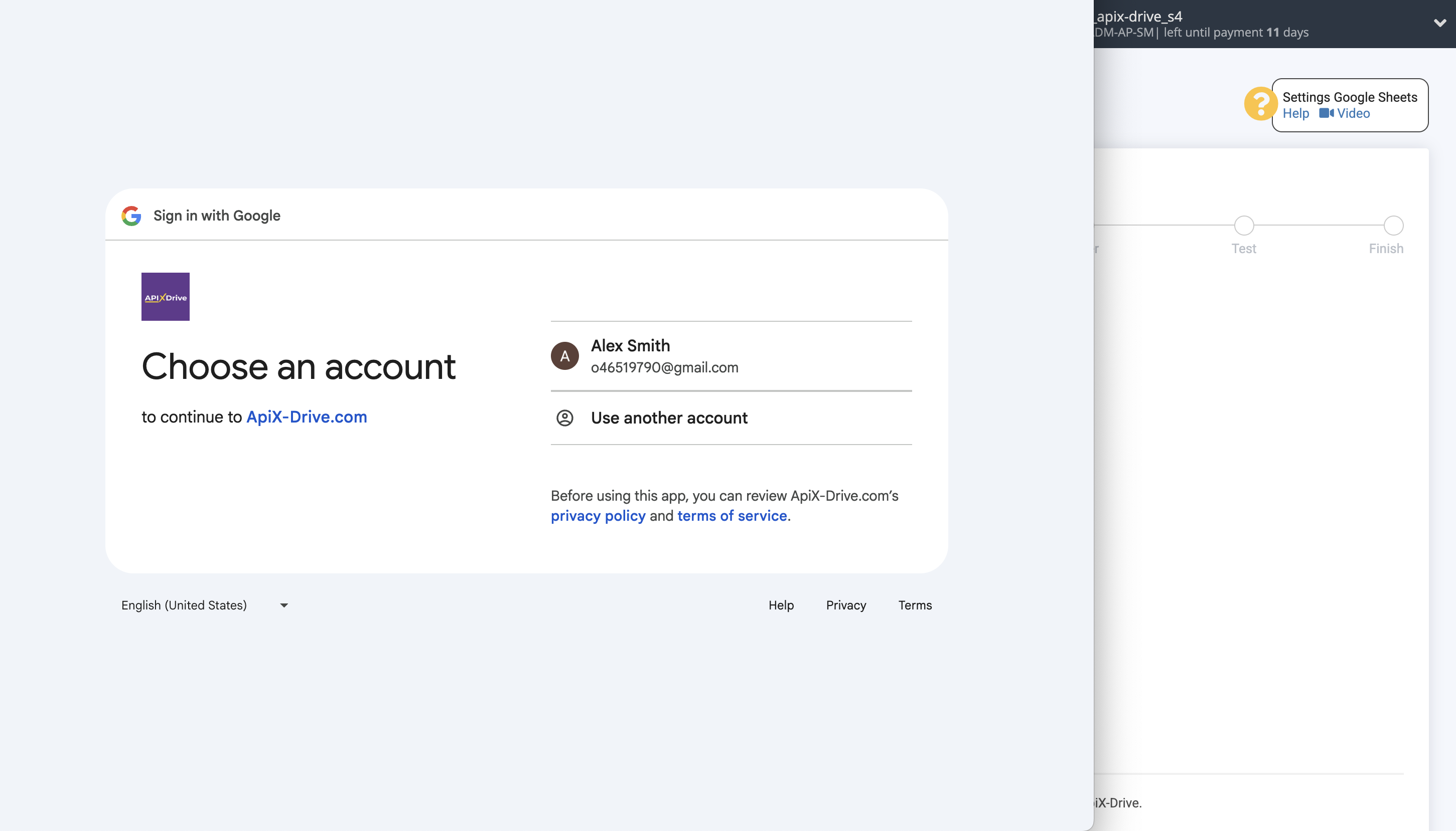 Setting up Dropbox Contact Search in Google Sheets | Select a Google account to connect