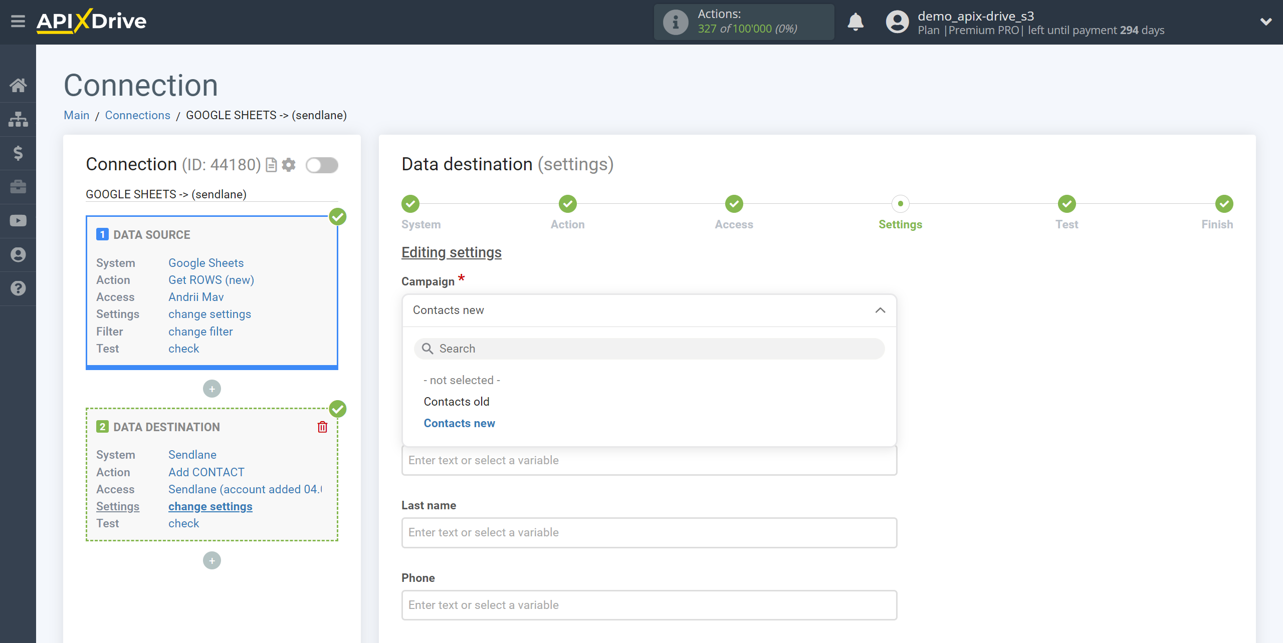 How to Connect Sendlane as Data Destination | Assigning Fields