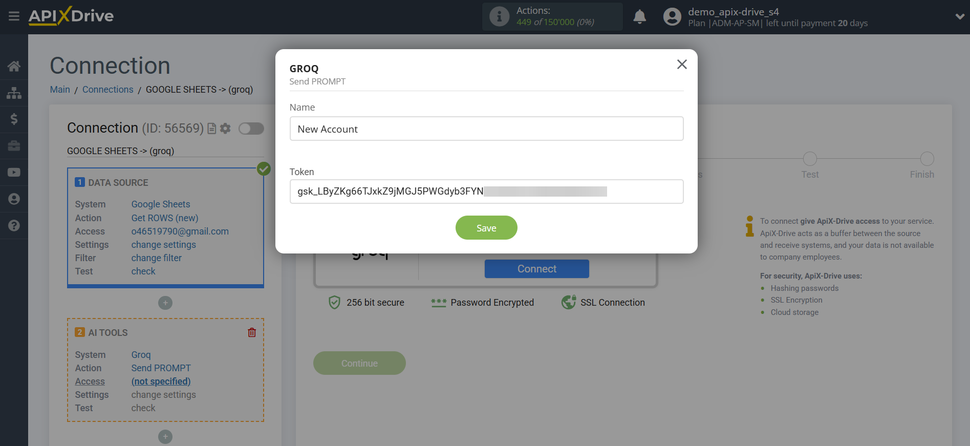 Setting up Groq in Google Sheets | Saving an account