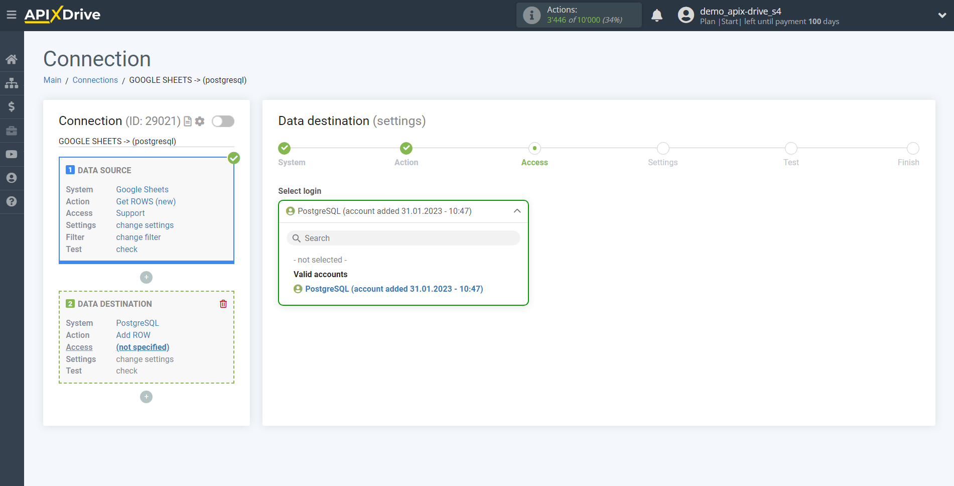 How to Connect PostgreSQL as Data Destination | Account selection