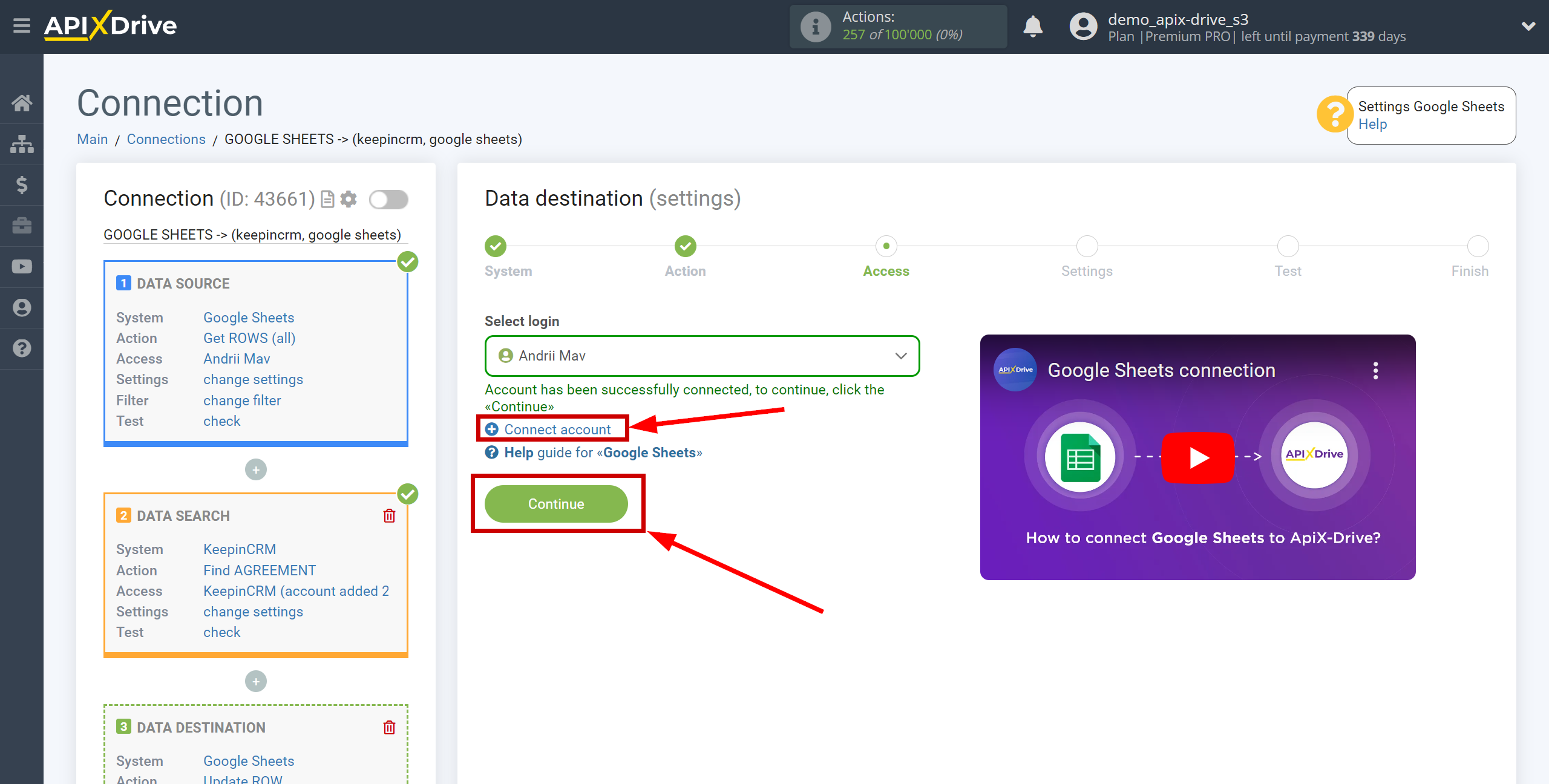 Setting up KeepinCRM Agreement Search in Google Sheets | Account selection