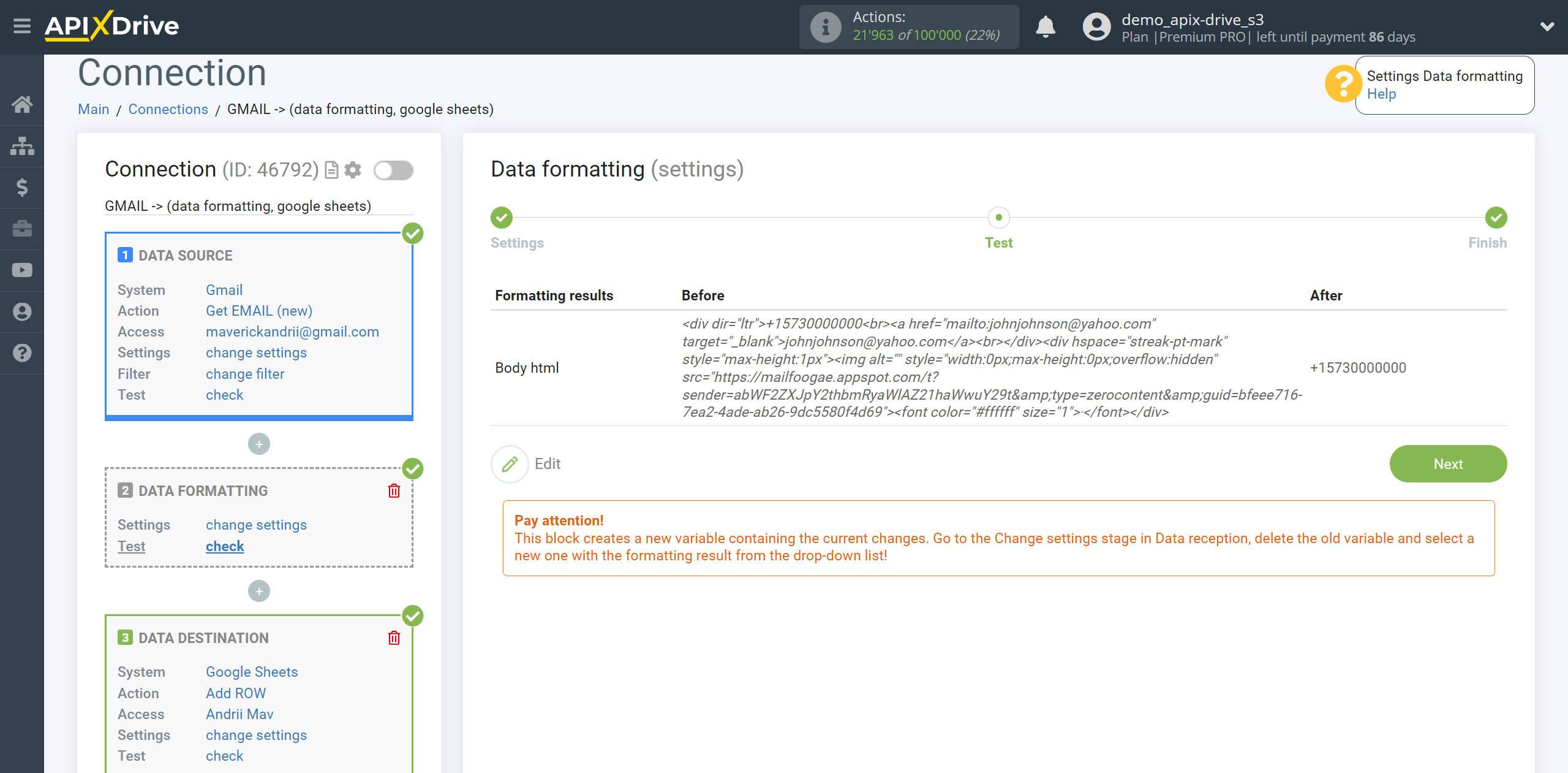 How to setup Data Formatting | Selecting the function Cut by regular expression