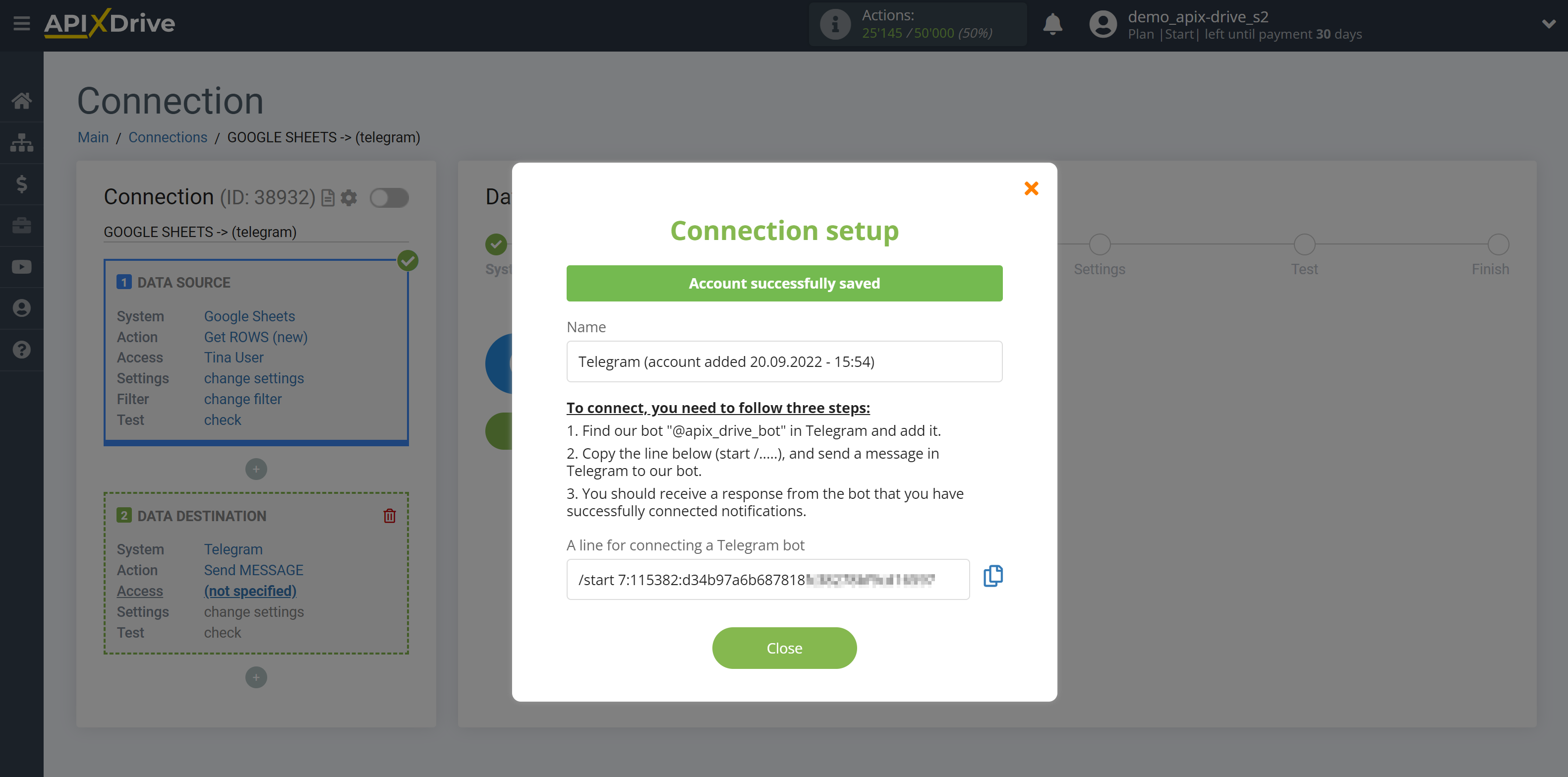 How to Connect Telegram as Data Destination | Connection setup