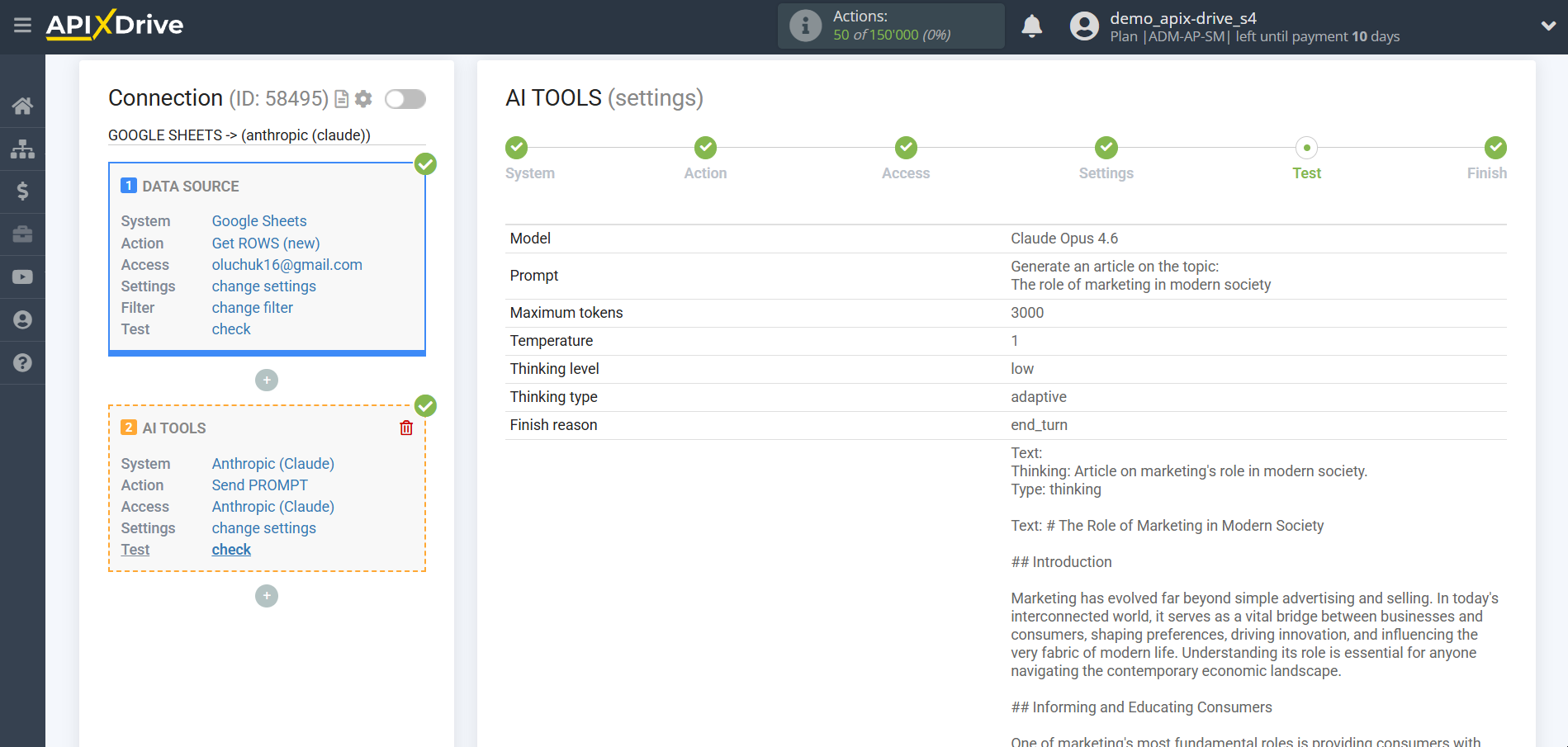 Setting up Anthropic in Google Sheets | Test data