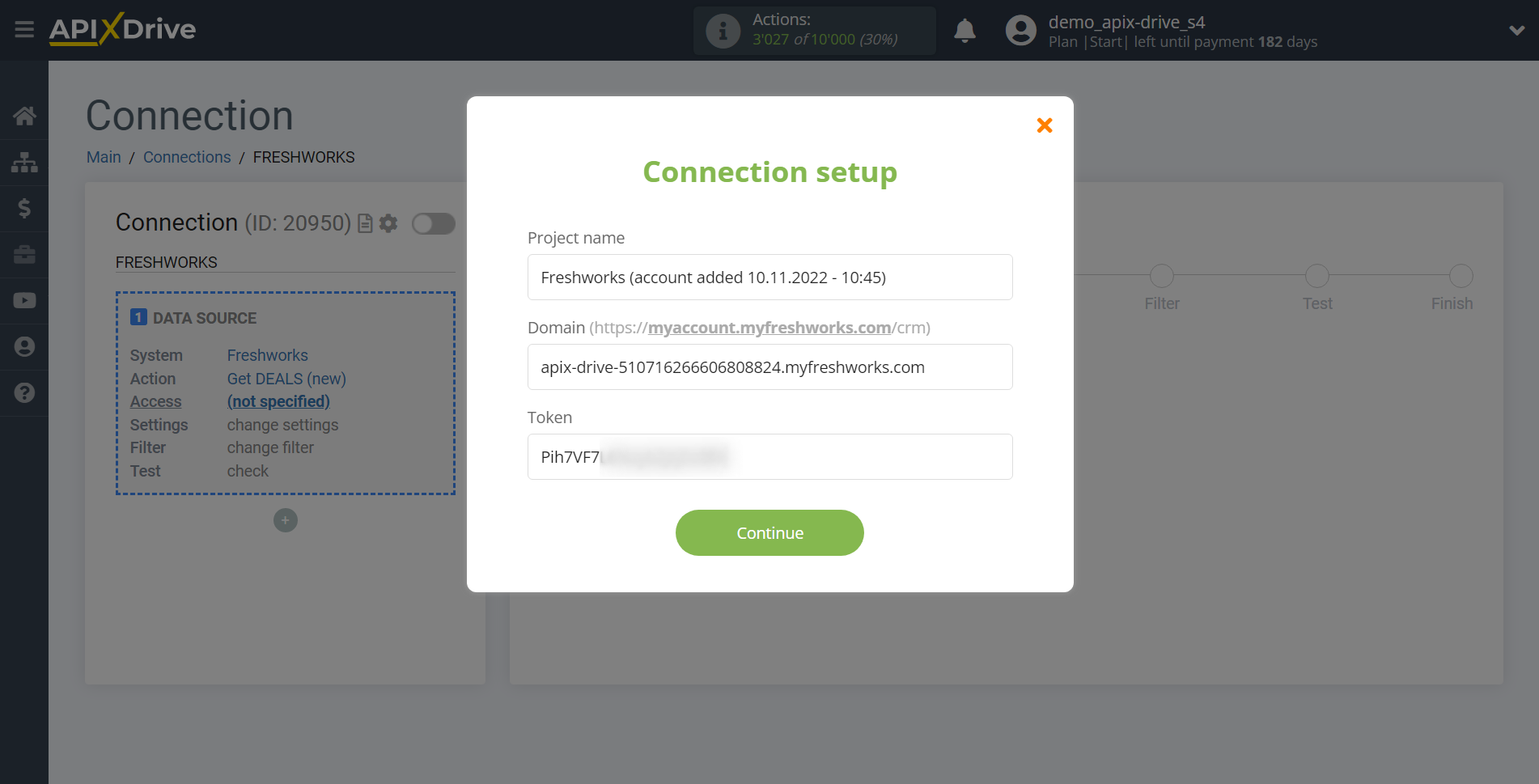 How to Connect Freshworks as Data Source | Enter account information