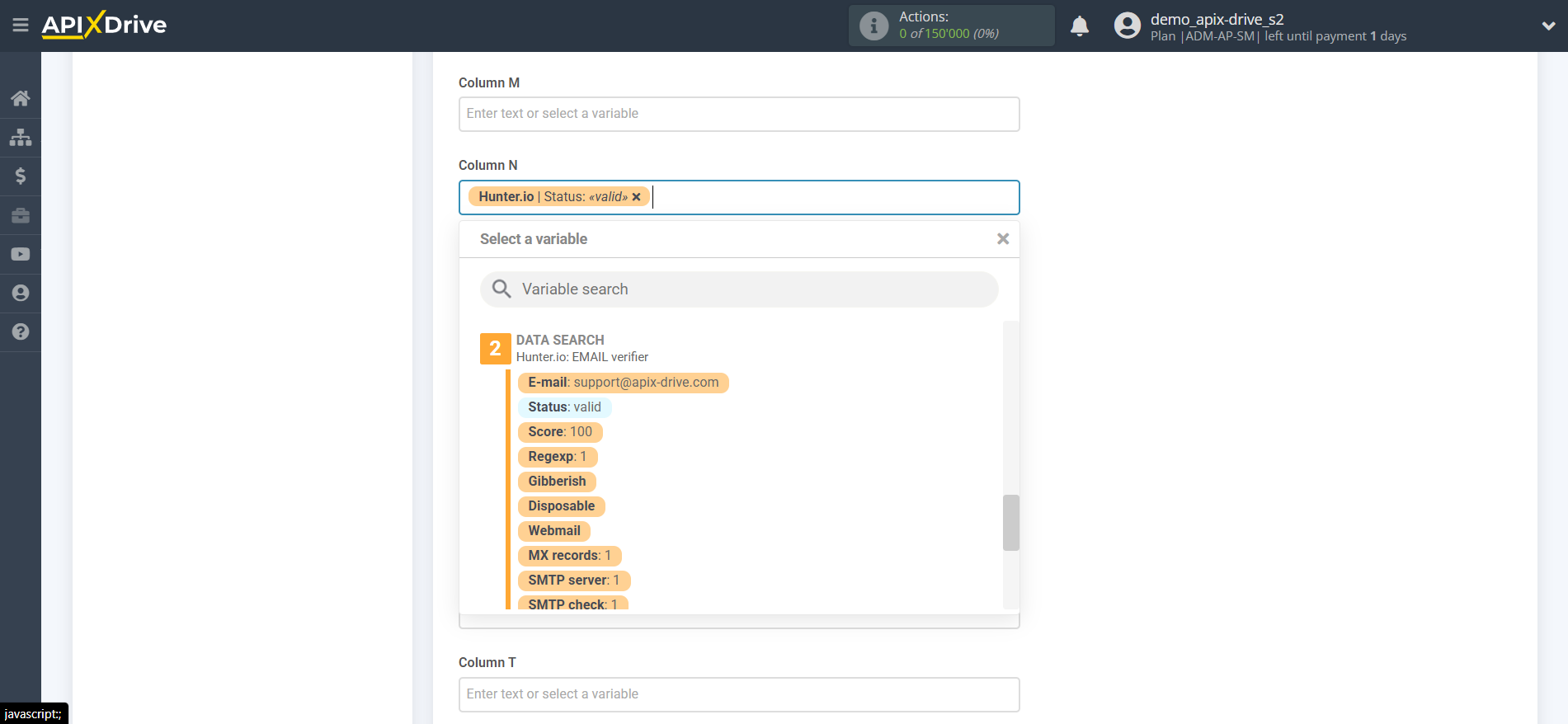 Setting Search to Verification EMAIL Hunter.io in Google Sheets | Assigning fields Setting Search to Verification EMAIL Hunter.io in Google Sheets | Assigning fields
