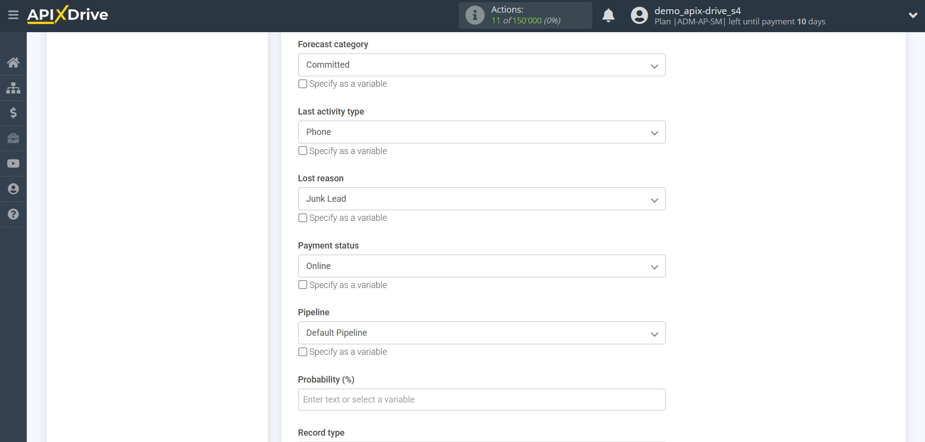 How to setup&nbsp;Freshworks Update Deal / Create Deal | Assigning Fields