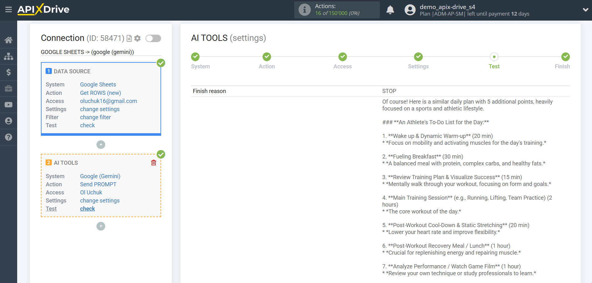 Setting up Gemini in Google Sheets | Test data
