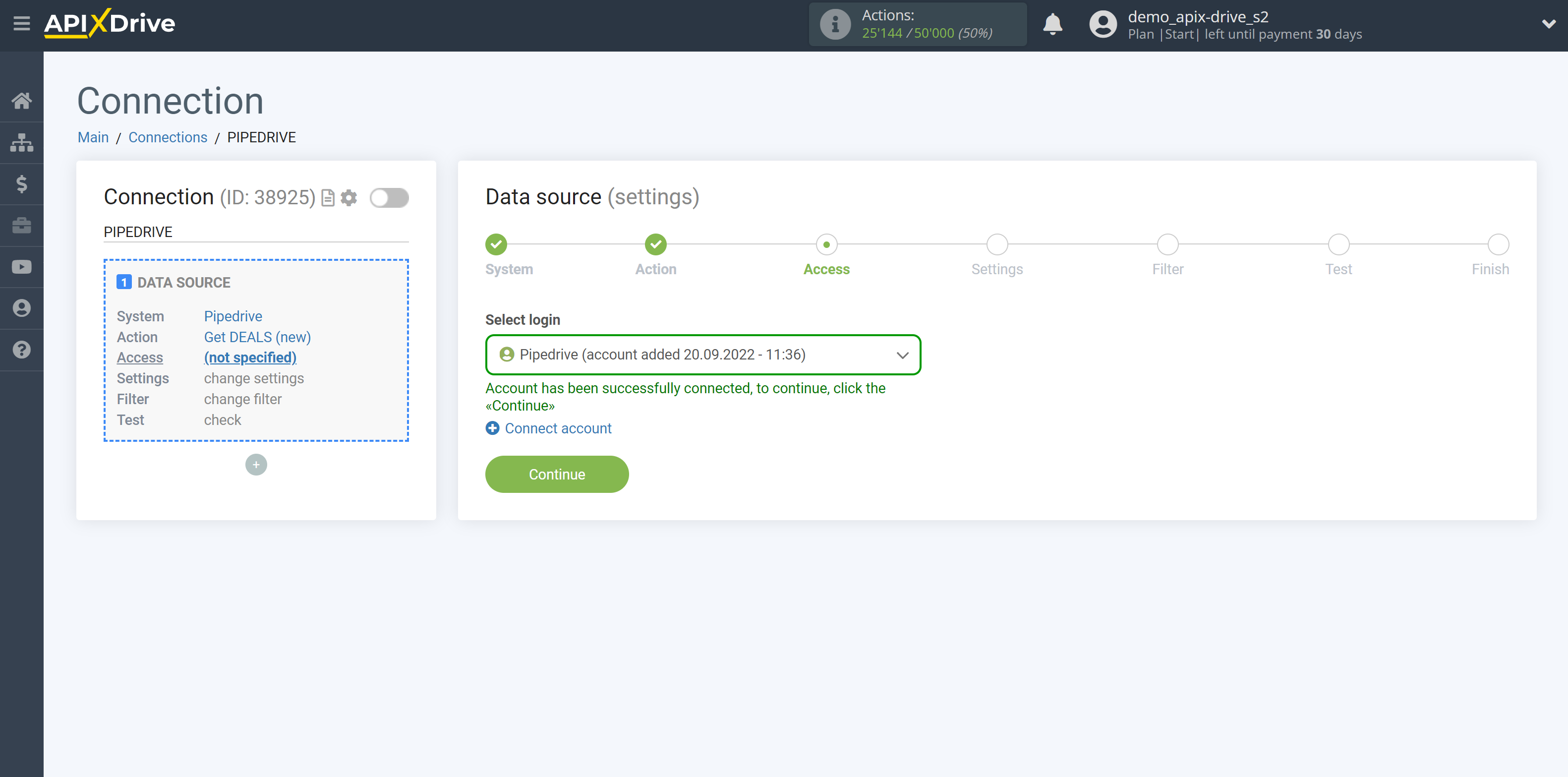 How to Connect Pipedrive as Data Source  | Account selection