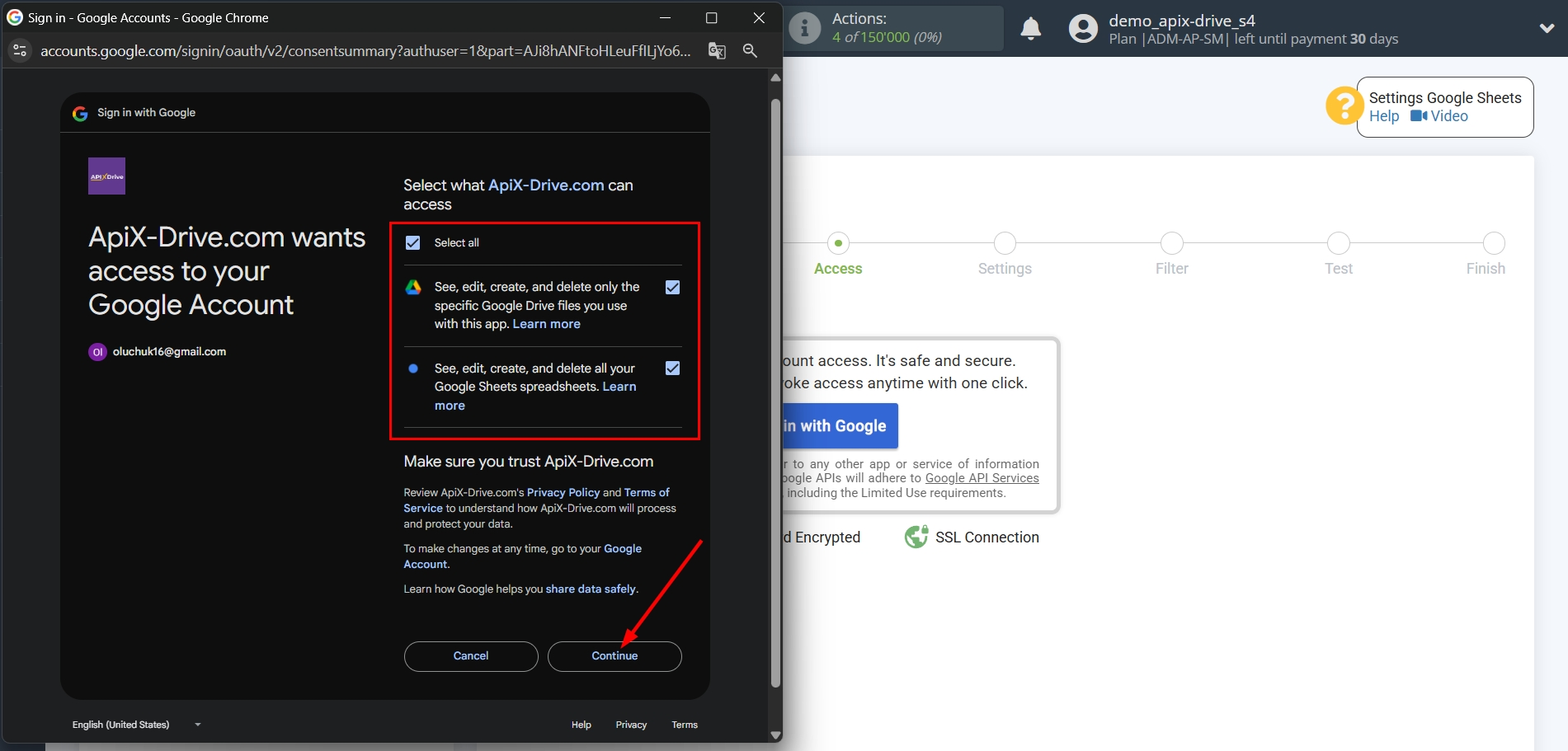 Setting Search to Verification Email Apollo.io in Google Sheets | Select a Google account to connect Setting Search to Verification Email Apollo.io in Google Sheets | Select a Google account to connect