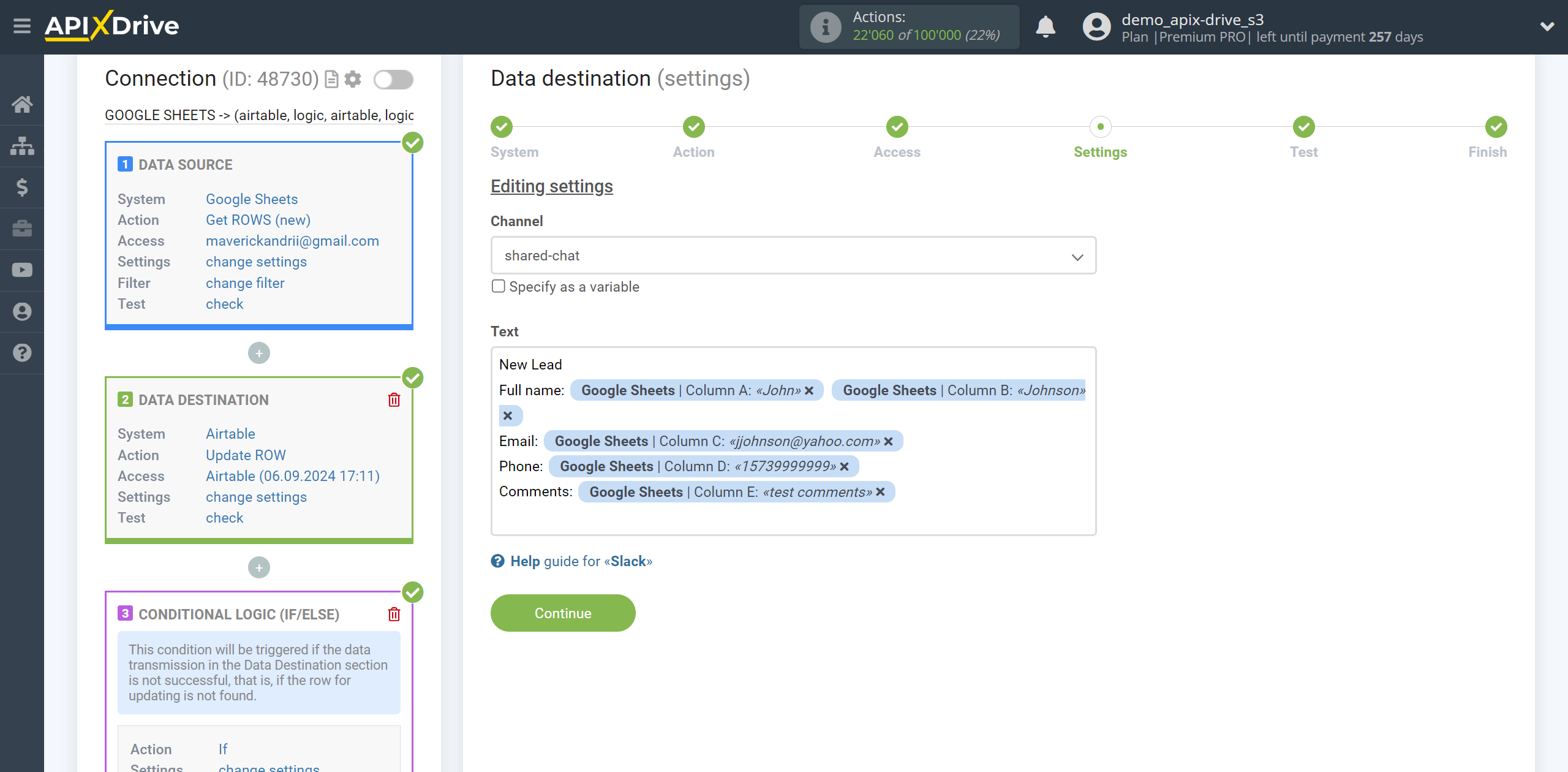 How to setup AirTable Update Row / Add Row | Formation of a message