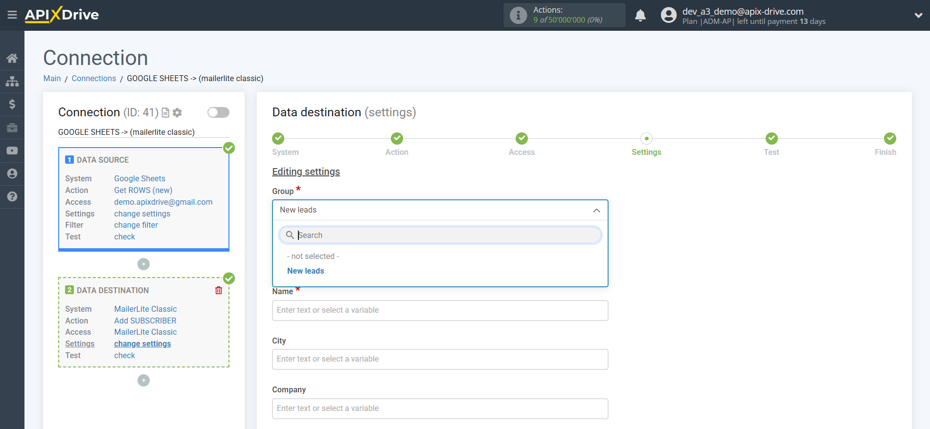How to Connect MailerLite Classic as Data Destination | Assigning fields