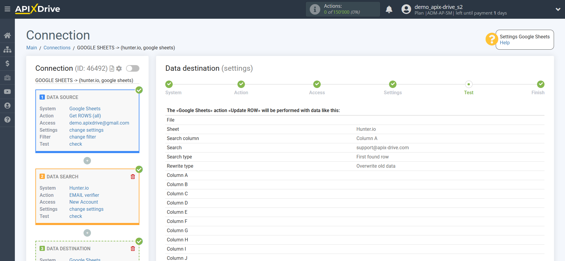 Setting Search to Verification EMAIL Hunter.io in Google Sheets | Test data Setting Search to Verification EMAIL Hunter.io in Google Sheets | Test data