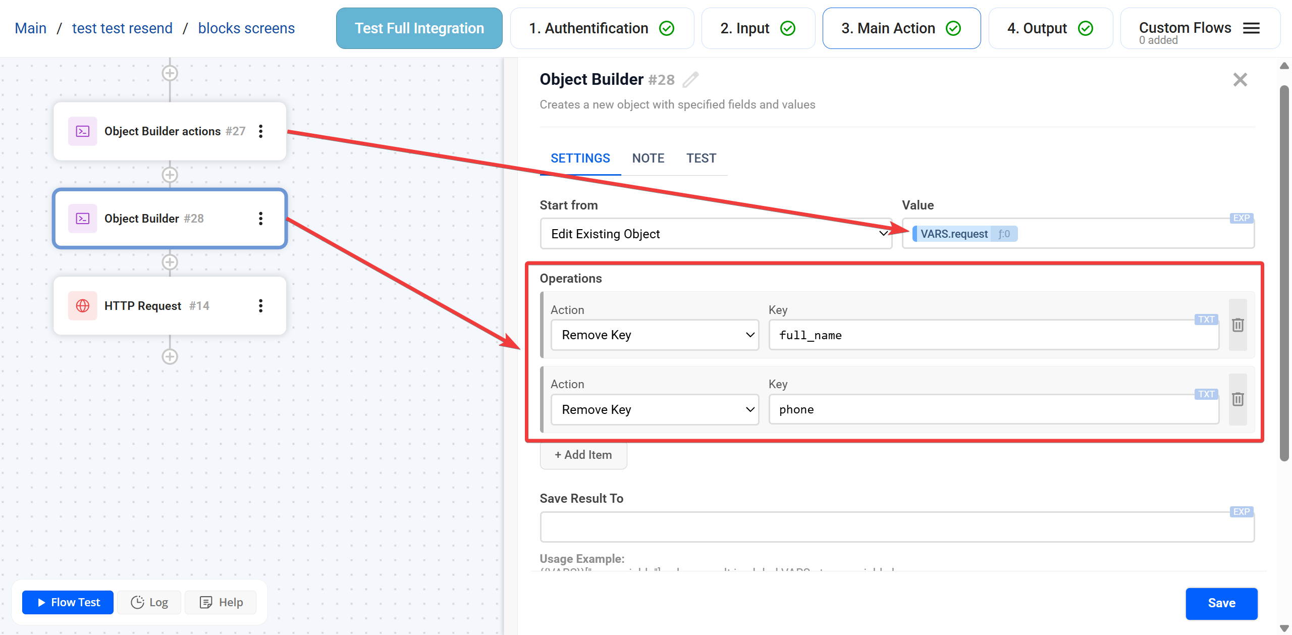 Object Builder |&nbsp;Налаштування дії