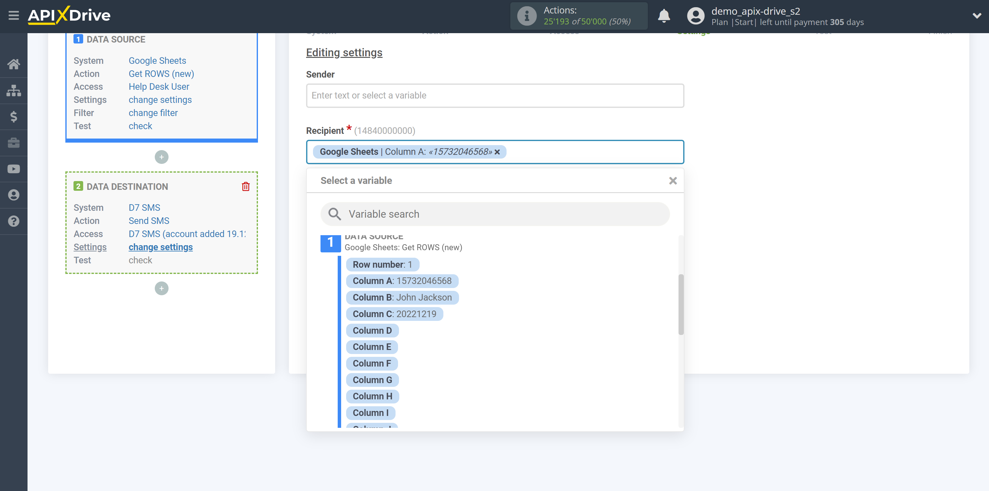 How to Connect D7 SMS as Data Destination | Assigning Fields