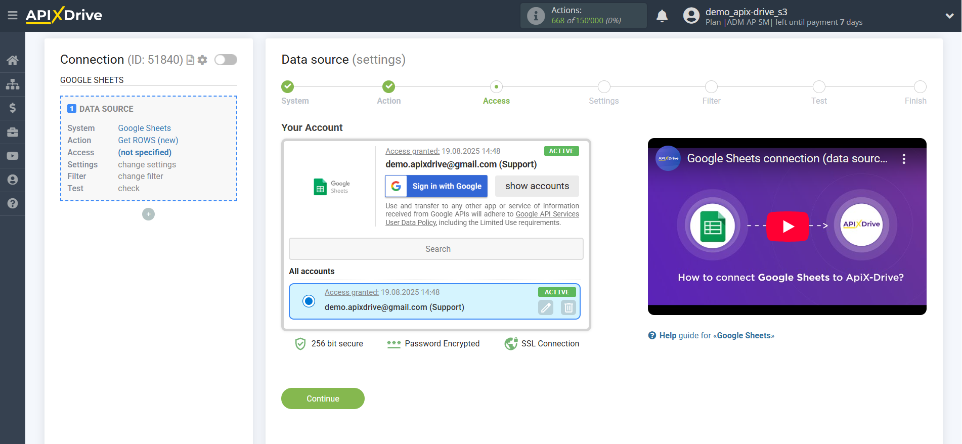 Adding a Data Source | Selecting an account