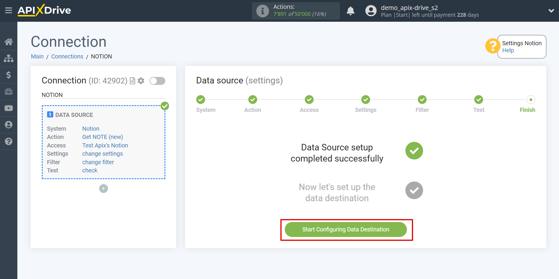 How to Connect Notion as Data Source | Go to the setup Data Destination