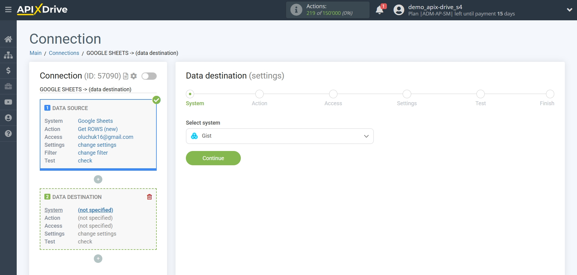 How to Connect Gist as Data Destination | System selection How to Connect Gist as Data Destination | System selection