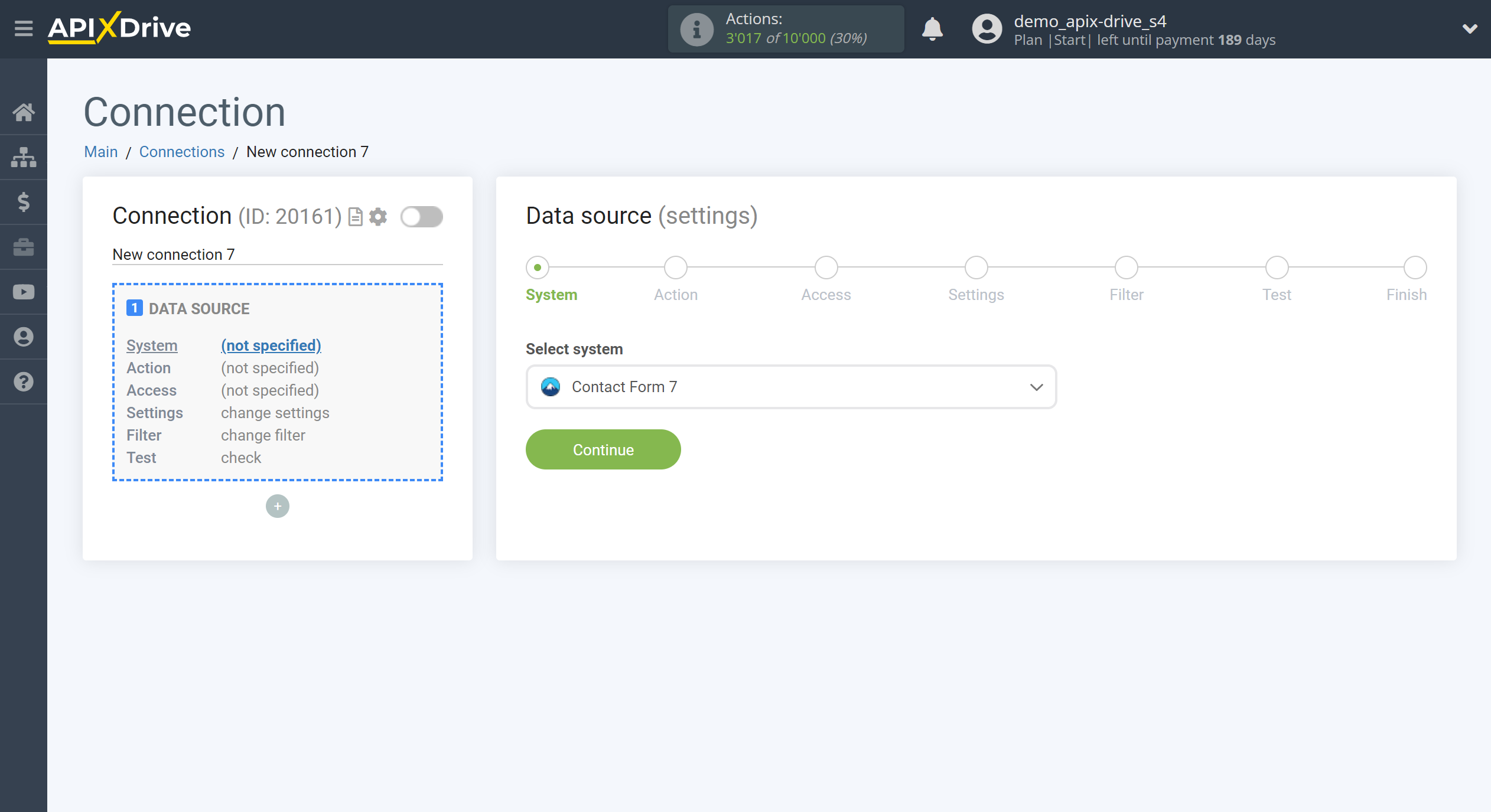 How to Connect Contact Form 7 as Data Source | System selection