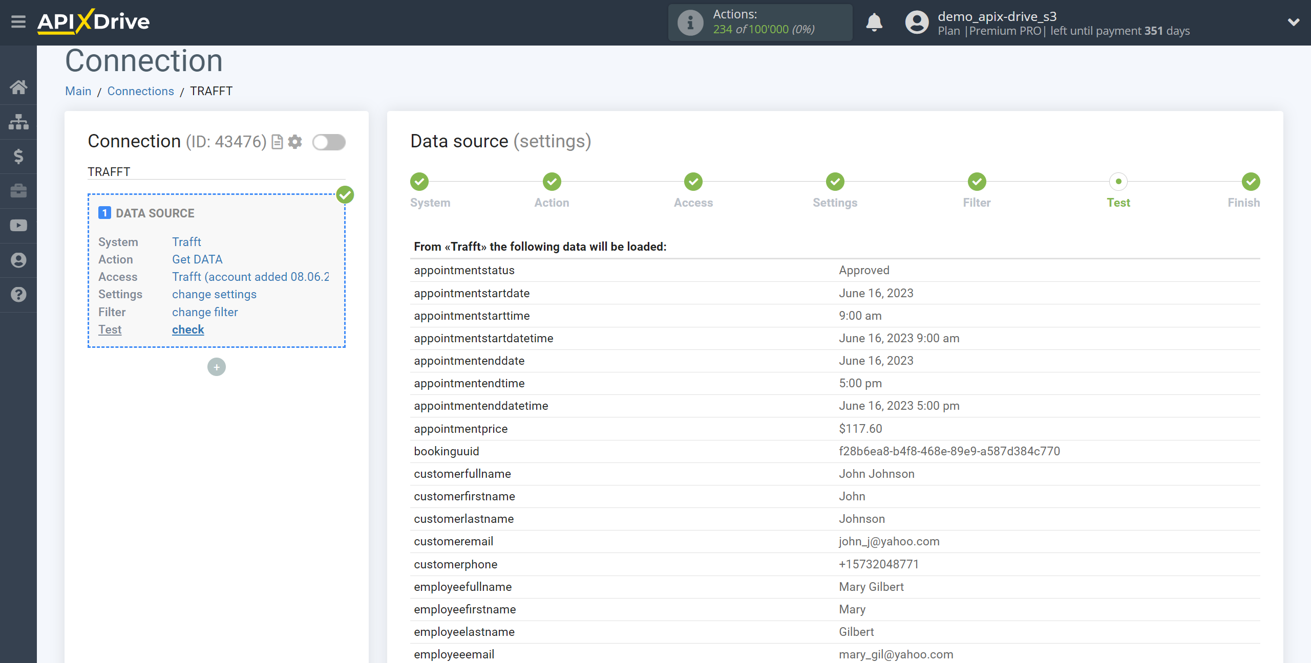 How to Connect Trafft as Data Source | Test data