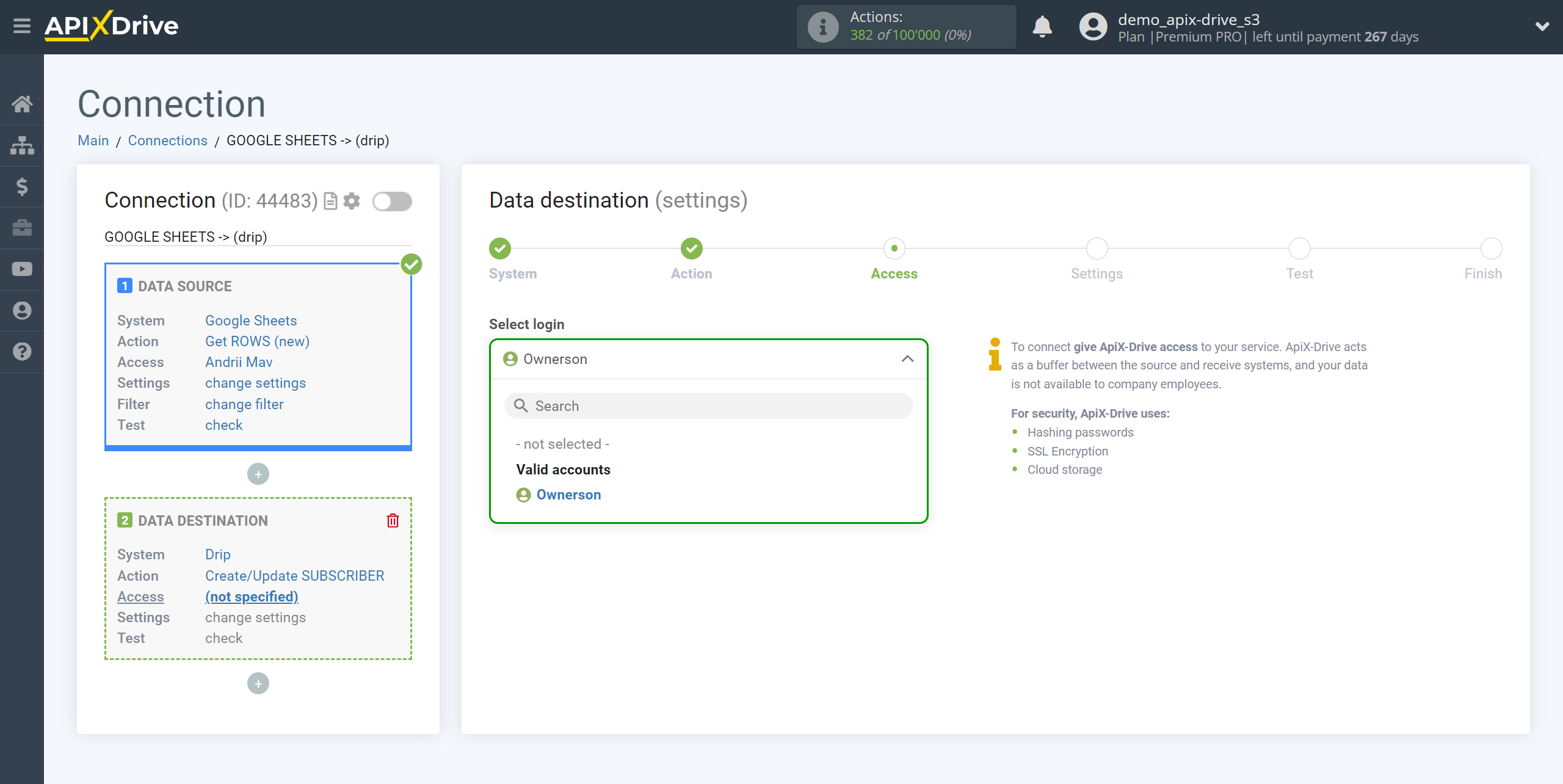 How to Connect Drip as Data Destination | Account selection