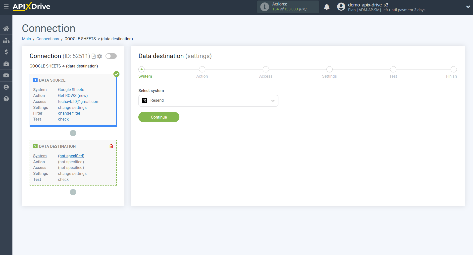 How to Connect Resend as Data Destination | System selection