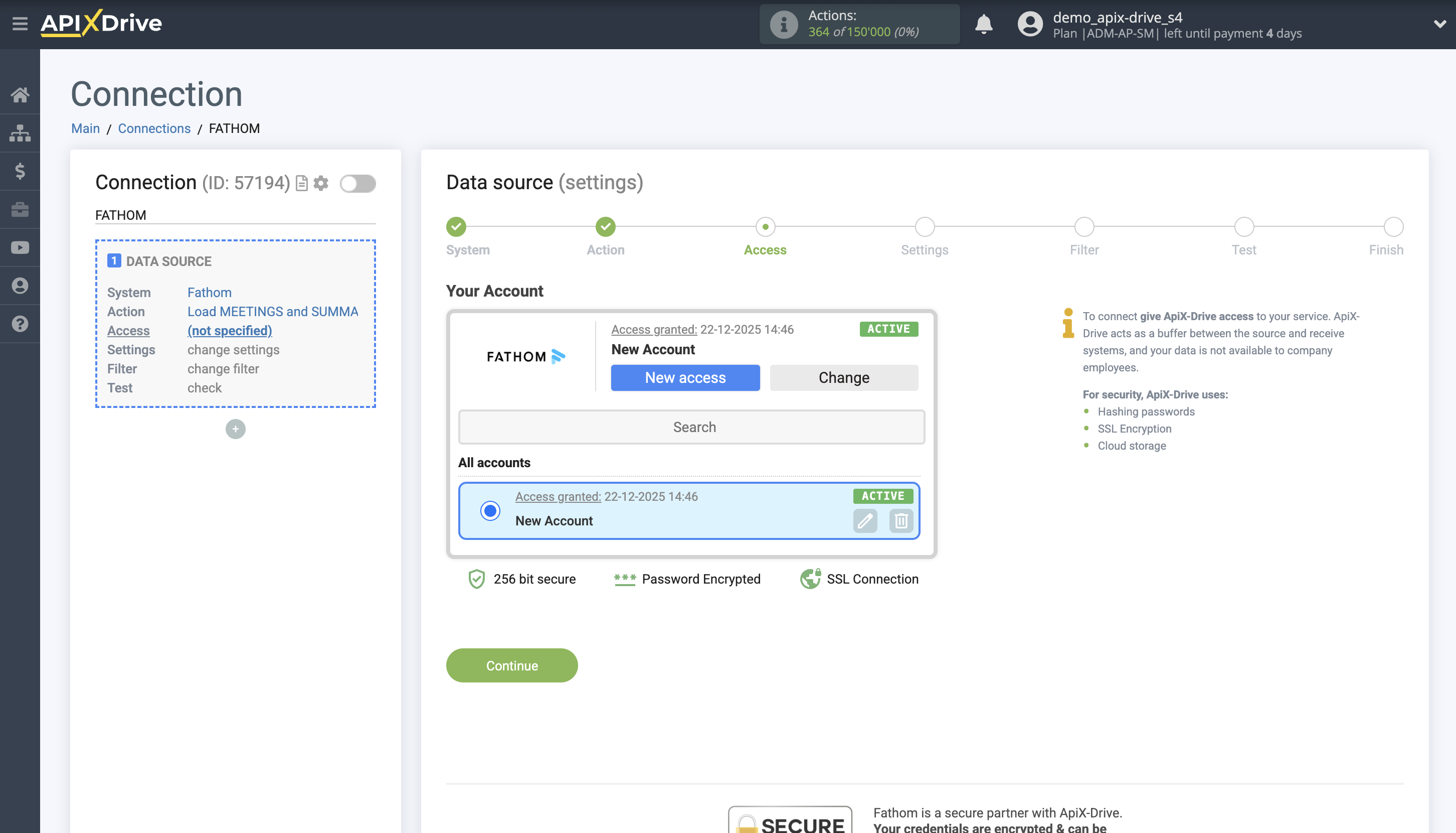 How to Connect Fathom as Data Source | Account selection