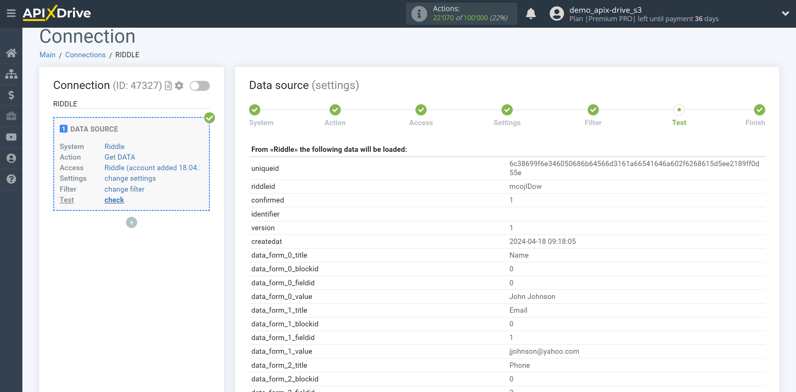 How to Connect Riddle as Data Source | Test data