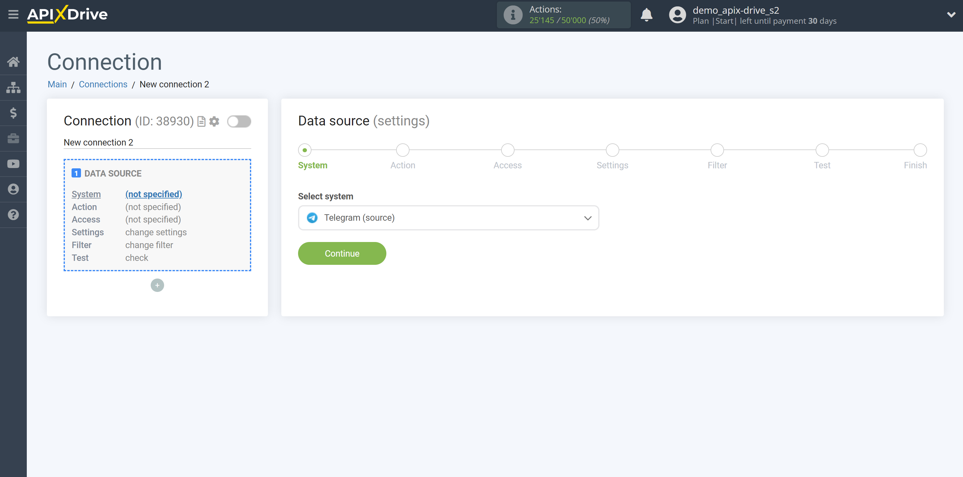 How to Connect Telegram as Data Source | System selection