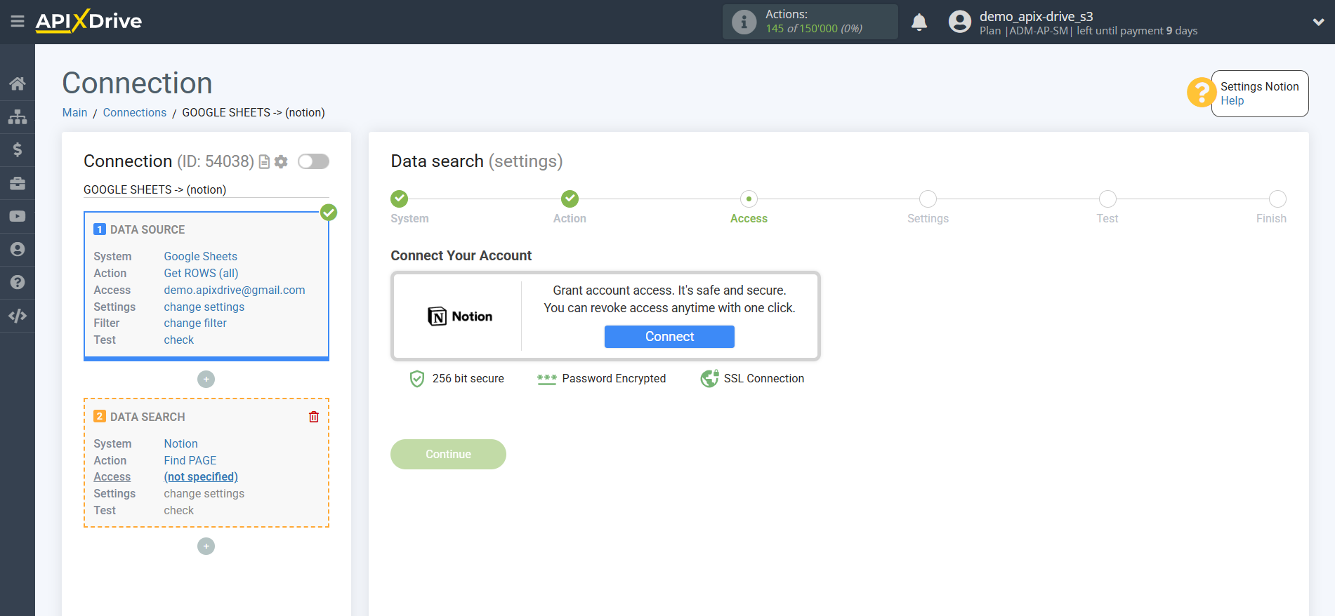 Setting up an Notion Item Search in Google Sheets | Connecting account