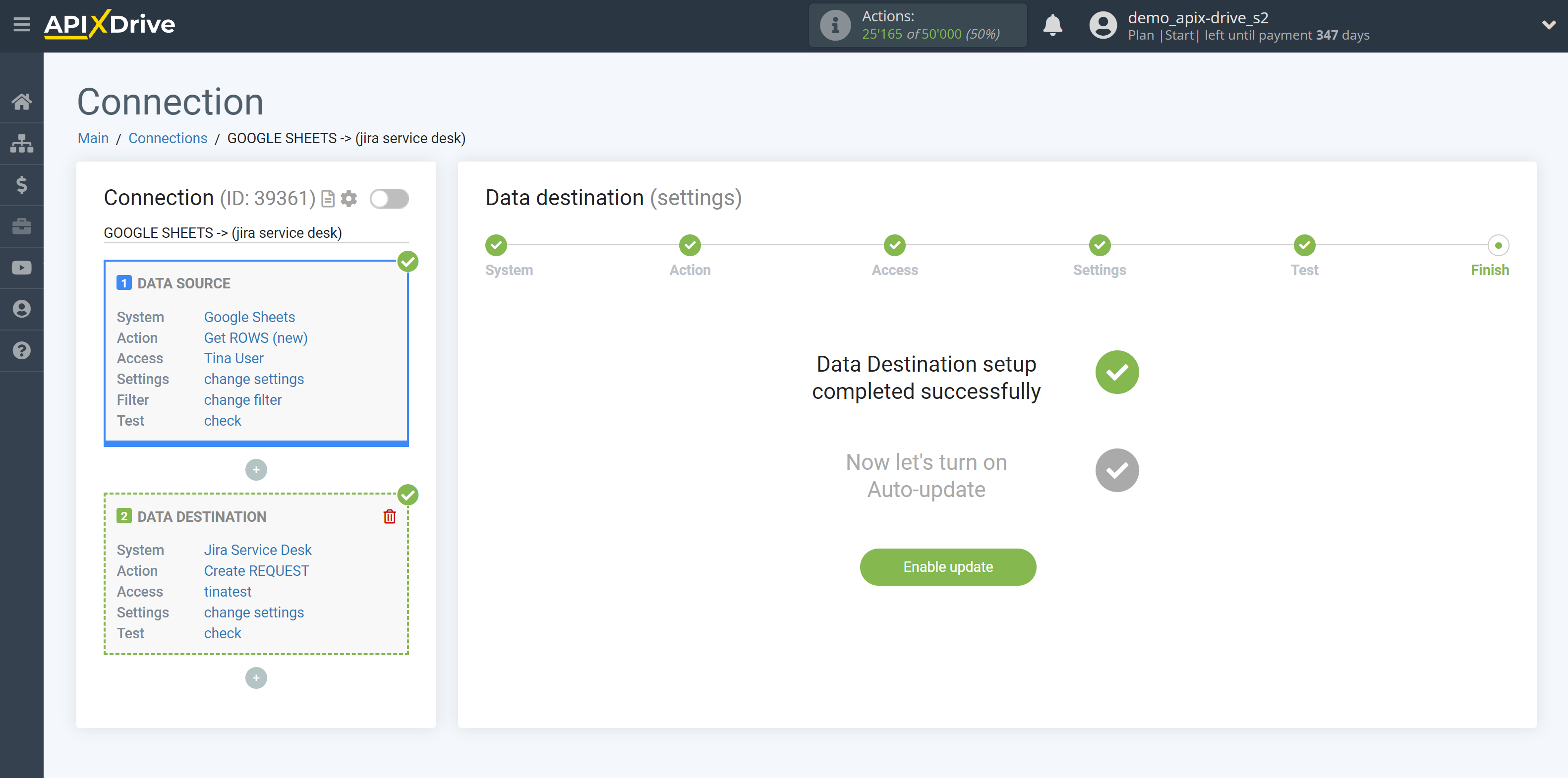 How to Connect Jira Service Management as Data Destination | Enable auto-update