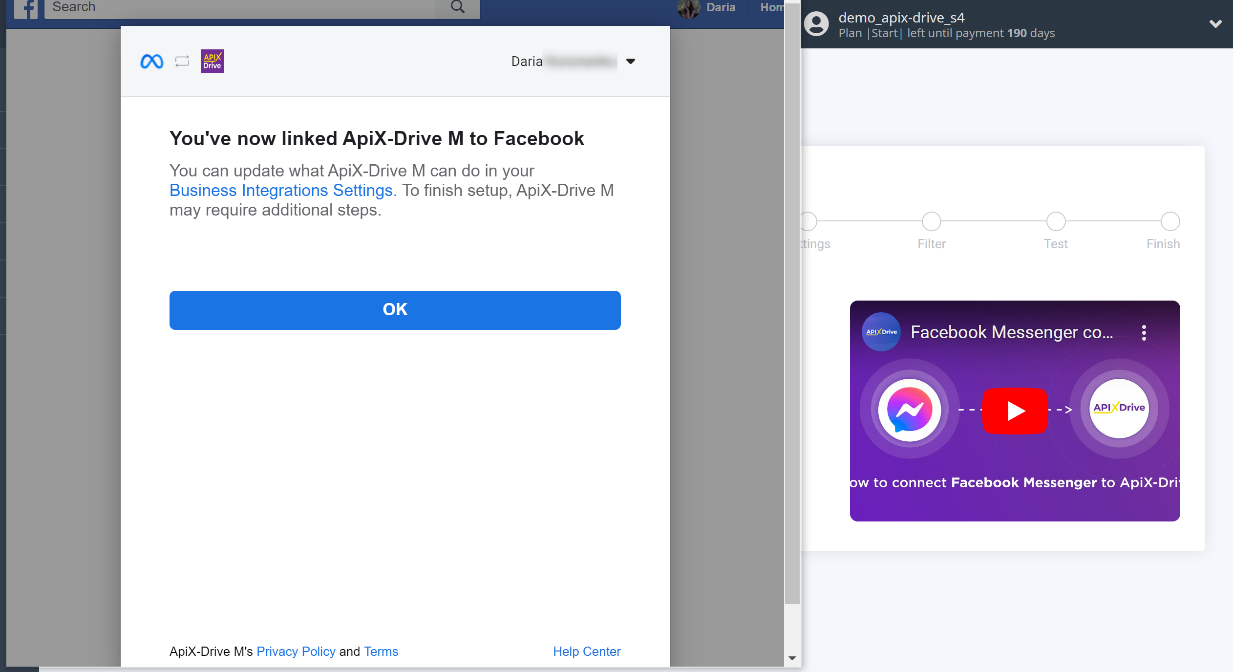 How to Connect Facebook Messenger as Data Destination | Account connection