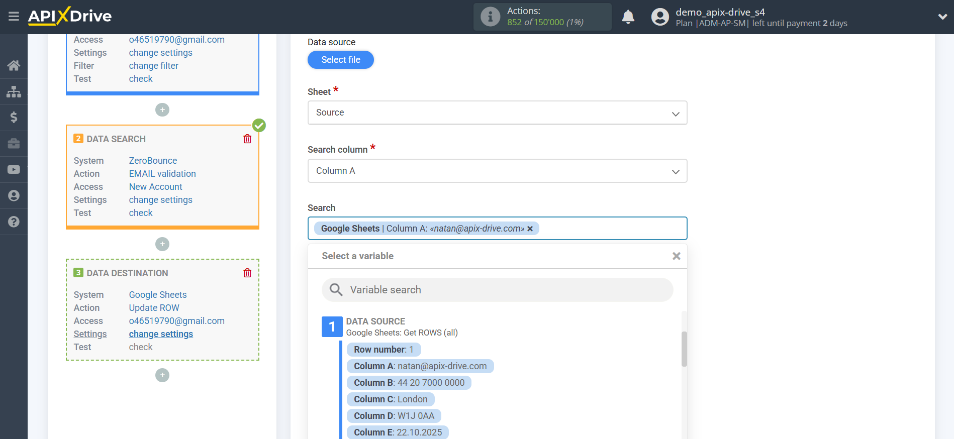 Setting up an ZeroBounce Item Search in Google Sheets | Assigning fields Setting up an ZeroBounce Item Search in Google Sheets | Assigning fields