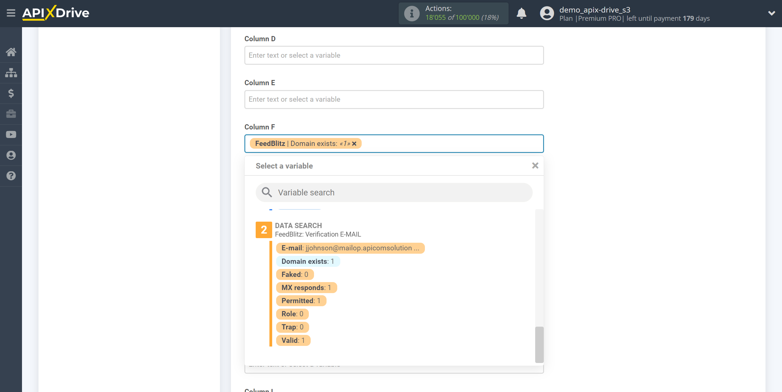 Setting Search to Verification E-MAIL FeedBlitz in Google Sheets | Assigning fields