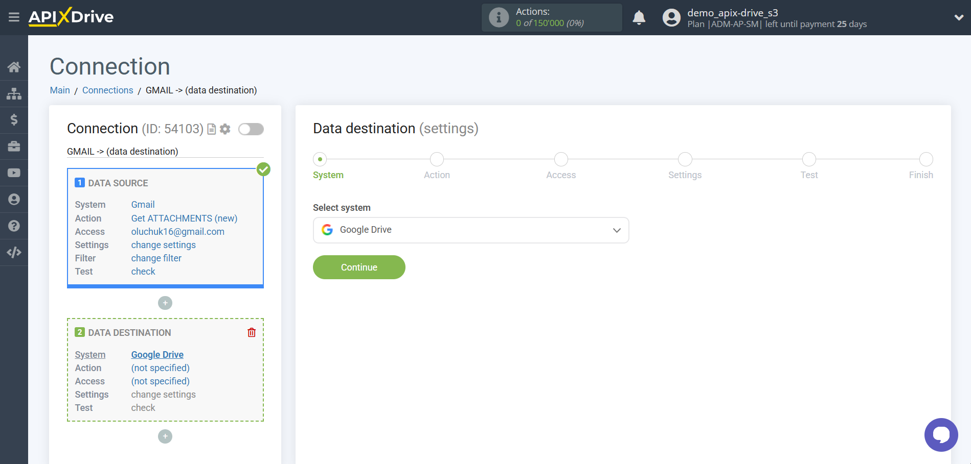 How to Connect Google Drive as Data Destination | System selection