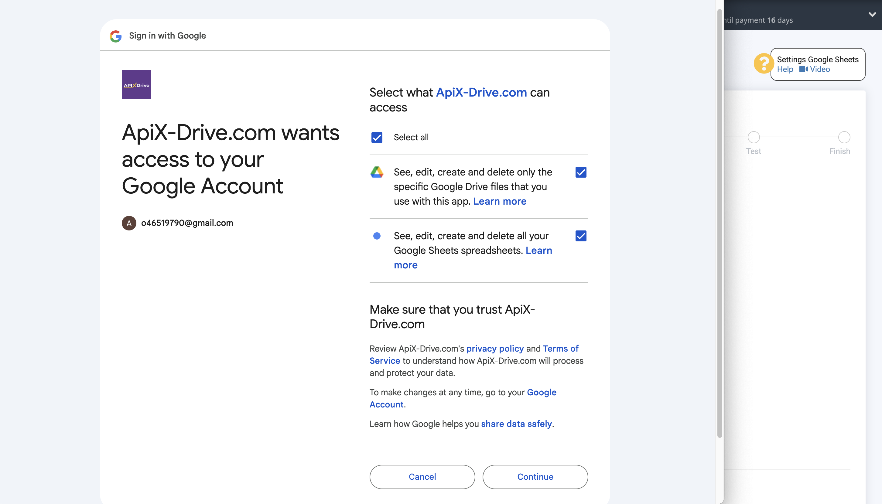Setting up an Olostep Item Search in Google Sheets | Select a Google account to connect Setting up an Olostep Item Search in Google Sheets | Select a Google account to connect