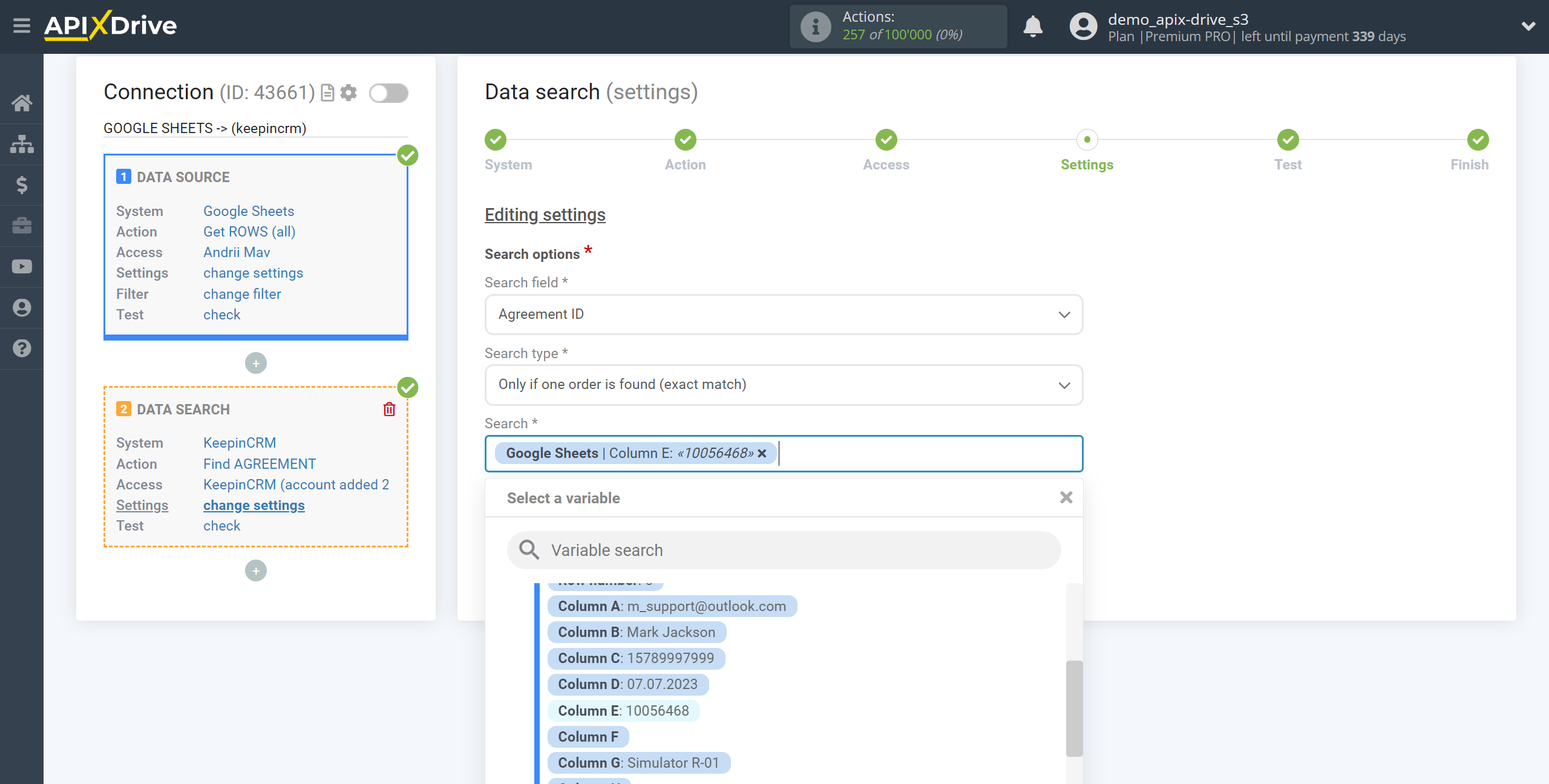 Setting up KeepinCRM Agreement Search in Google Sheets | Assigning fields