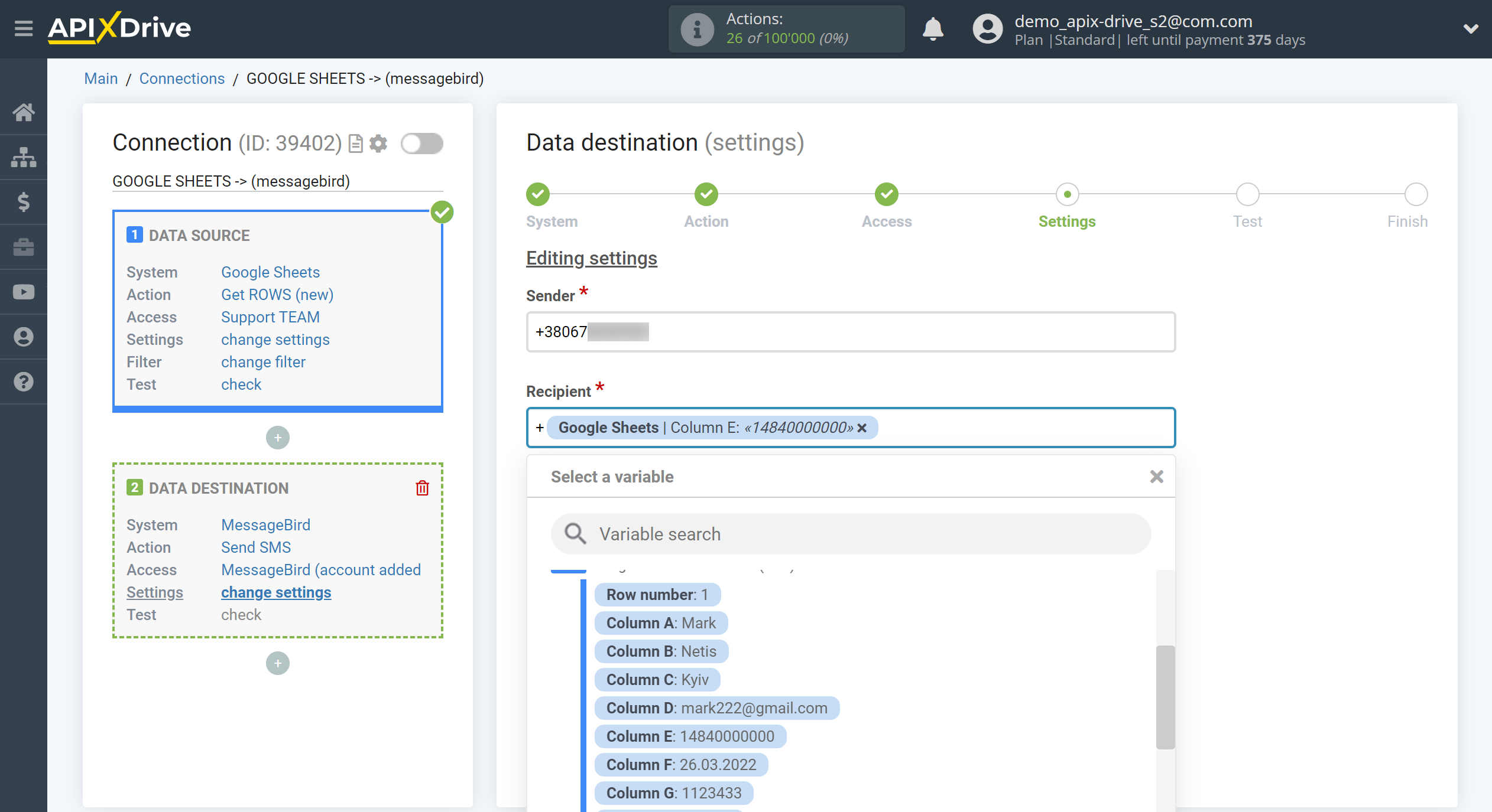 How to Connect MessageBird as Data Destination | Assigning fields