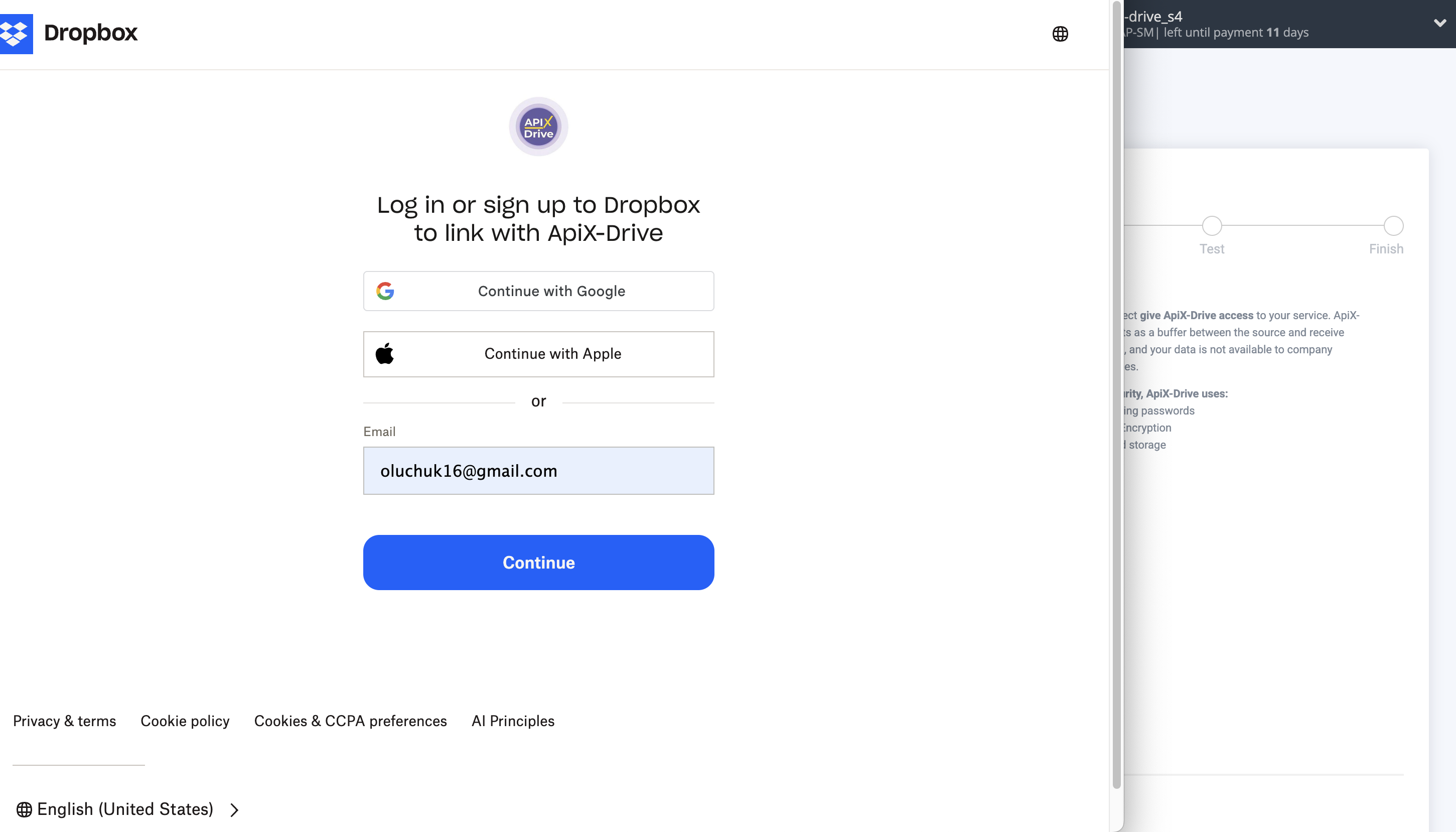 Setting up Dropbox Contact Search in Google Sheets | Account connection