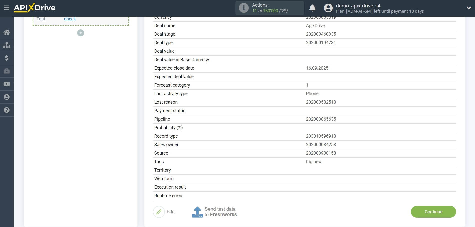 How to setup&nbsp;Freshworks Update Deal / Create Deal | Test data