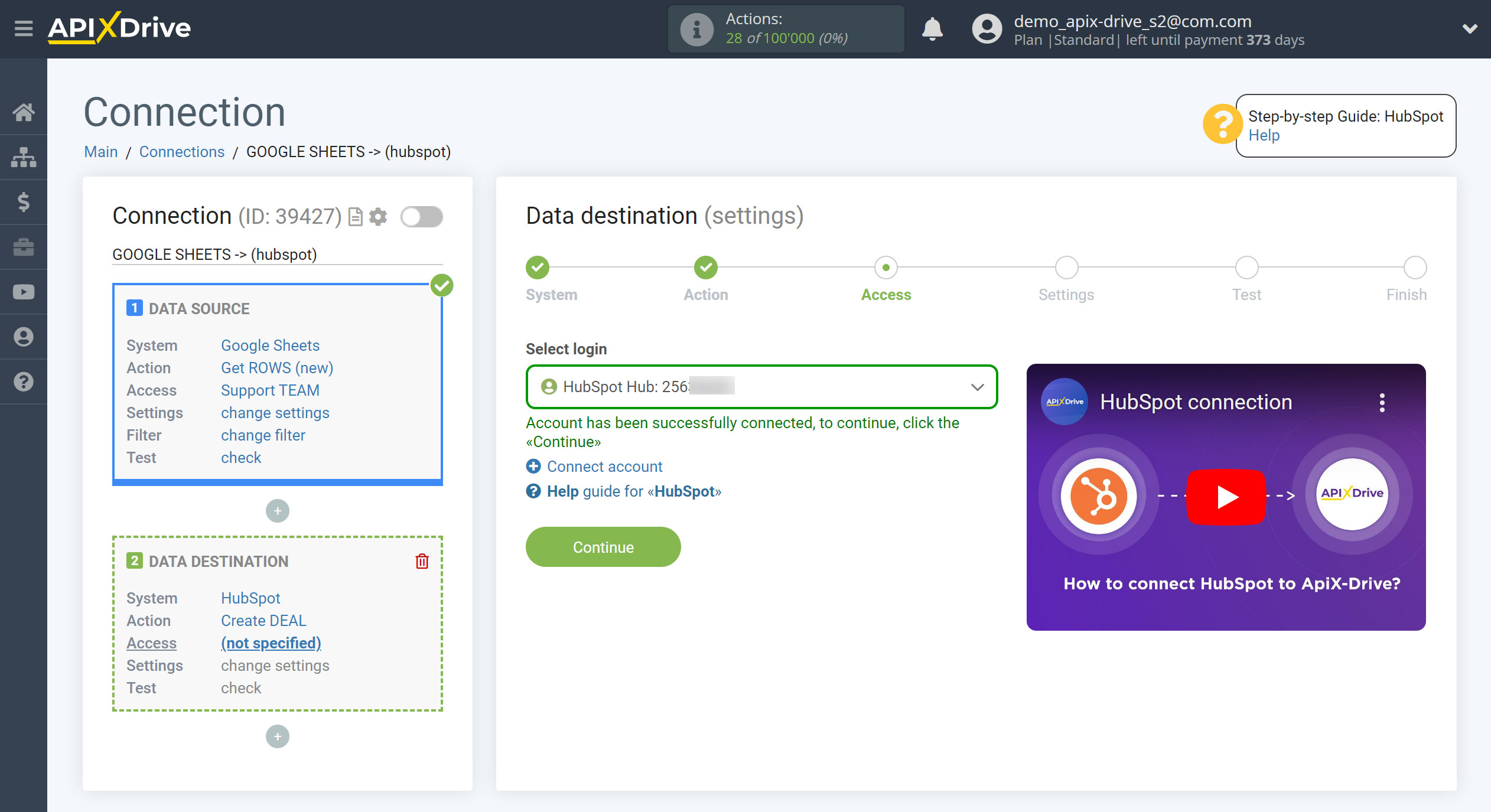 How to Connect HubSpot as Data Source | Account selection