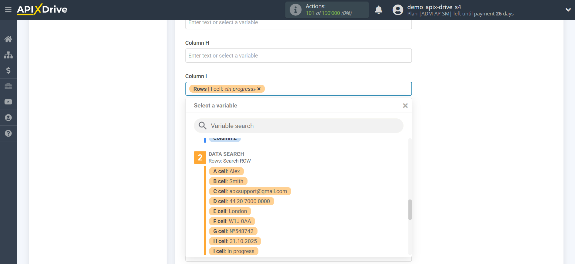 Setting up an Rows Item Search in Google Sheets | Assigning fields Setting up an Rows Item Search in Google Sheets | Assigning fields