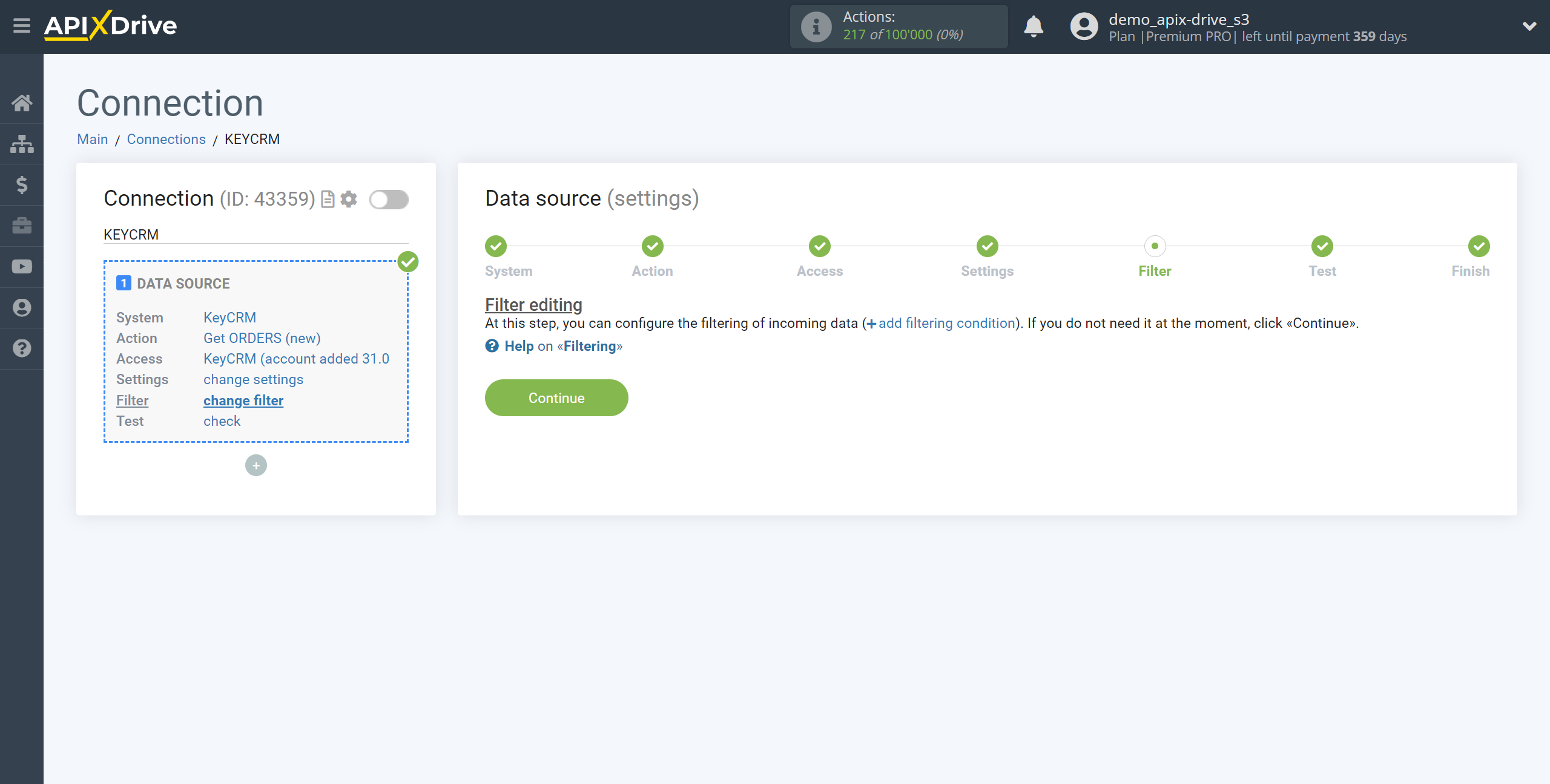 How to Connect KeyCRM as Data Source | Data Filter