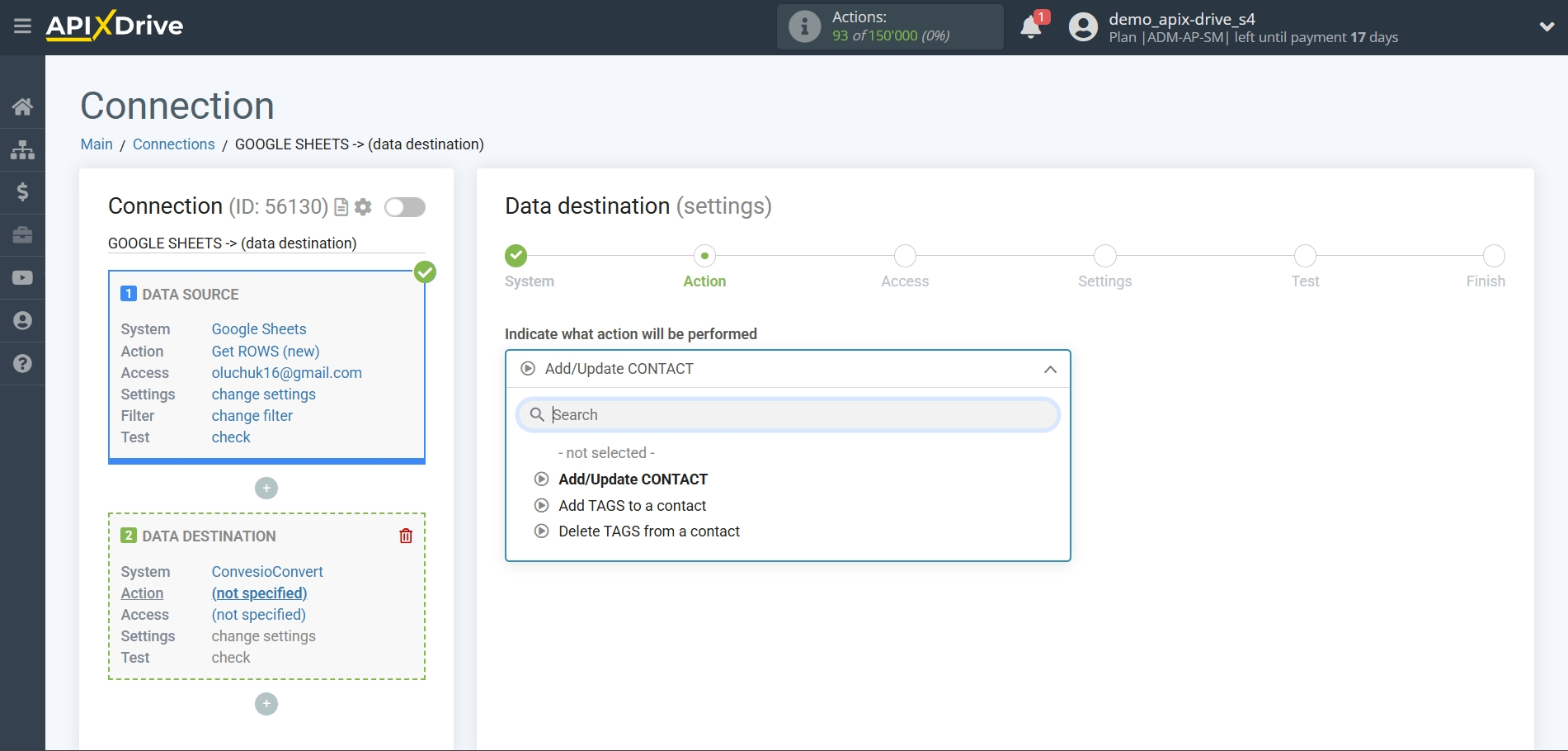 How to Connect ConvesioConvert as Data Destination | Action selection How to Connect ConvesioConvert as Data Destination | Action selection