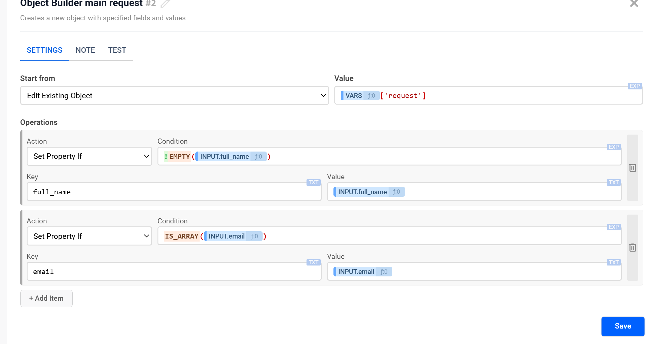 Object Builder | Налаштування дії&nbsp;Set property if