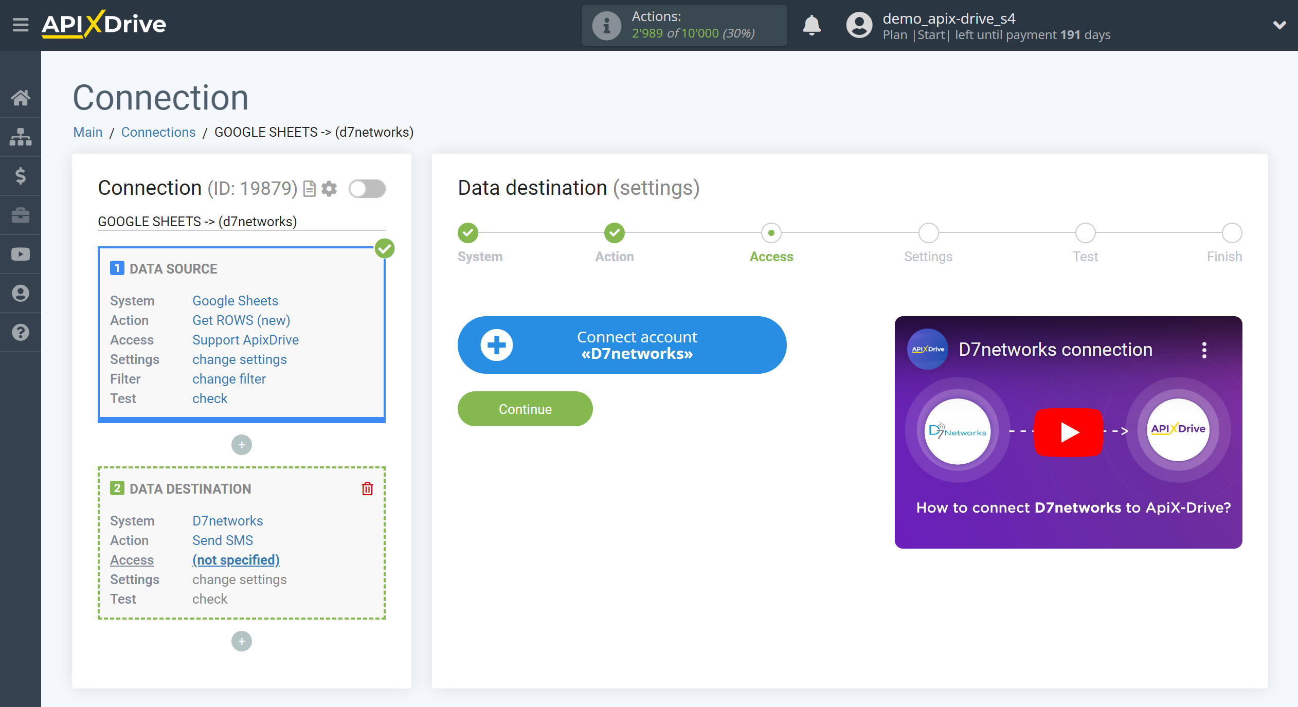 How to Connect D7 Networks as Data Destination | Account connection