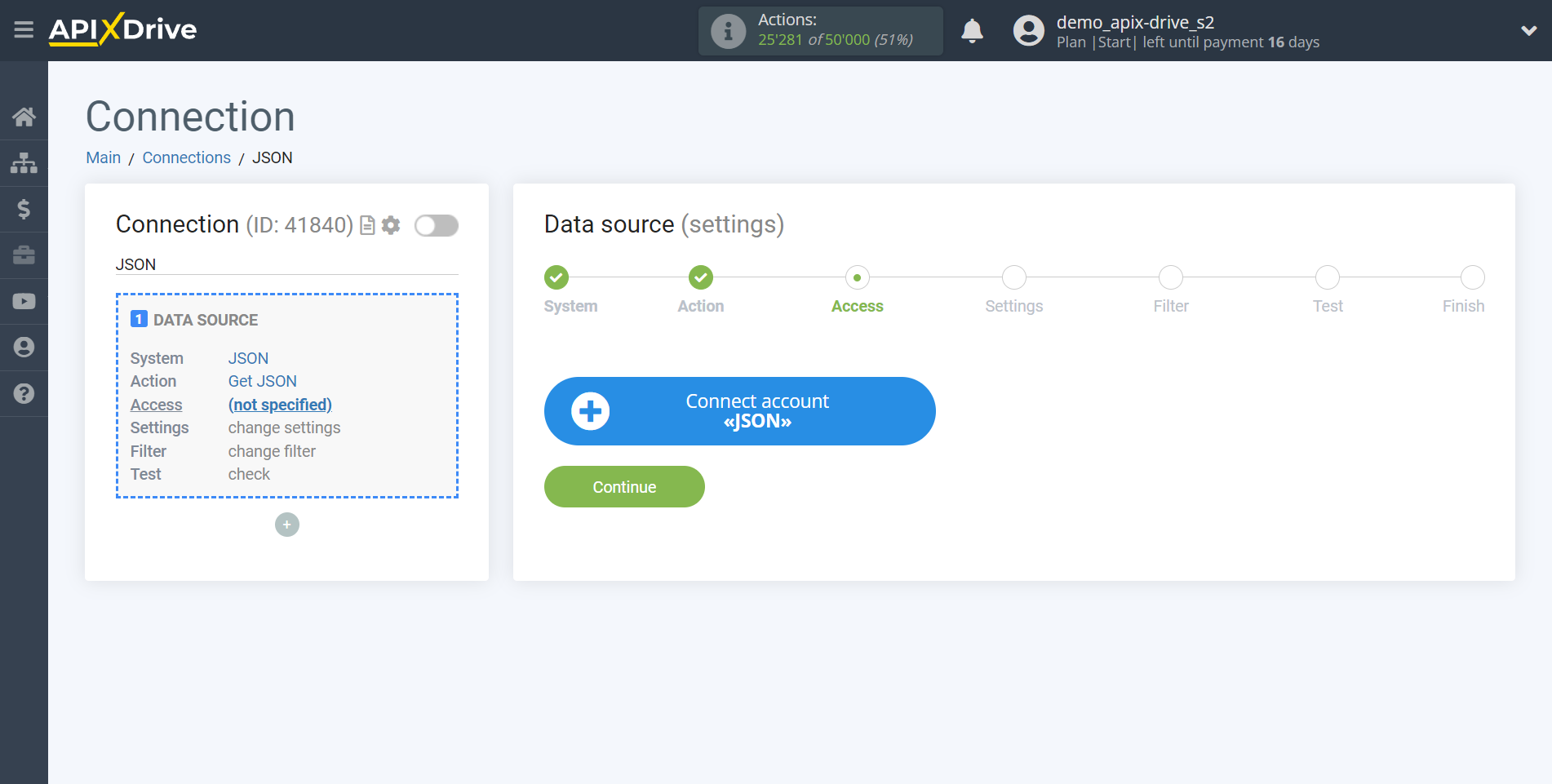 How to Connect JSON as Data Source | Connecting account