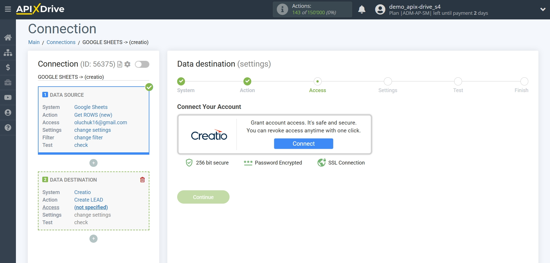 How to Connect Creatio  as Data Destination | Account connection How to Connect Creatio  as Data Destination | Account connection